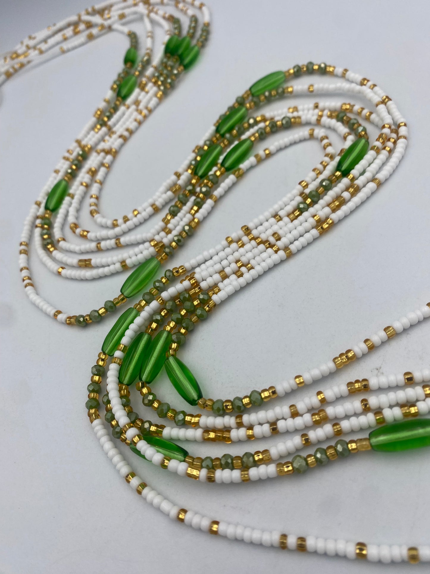 Green Gold & White Waist Bead- Tie On