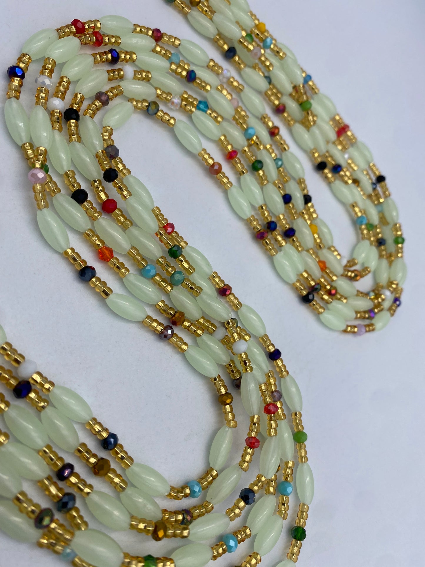 Subtle Glow in the dark Waist Beads- Oval | African Waistbeads-Tie On 45"- 50"- Price Per Waist Bead