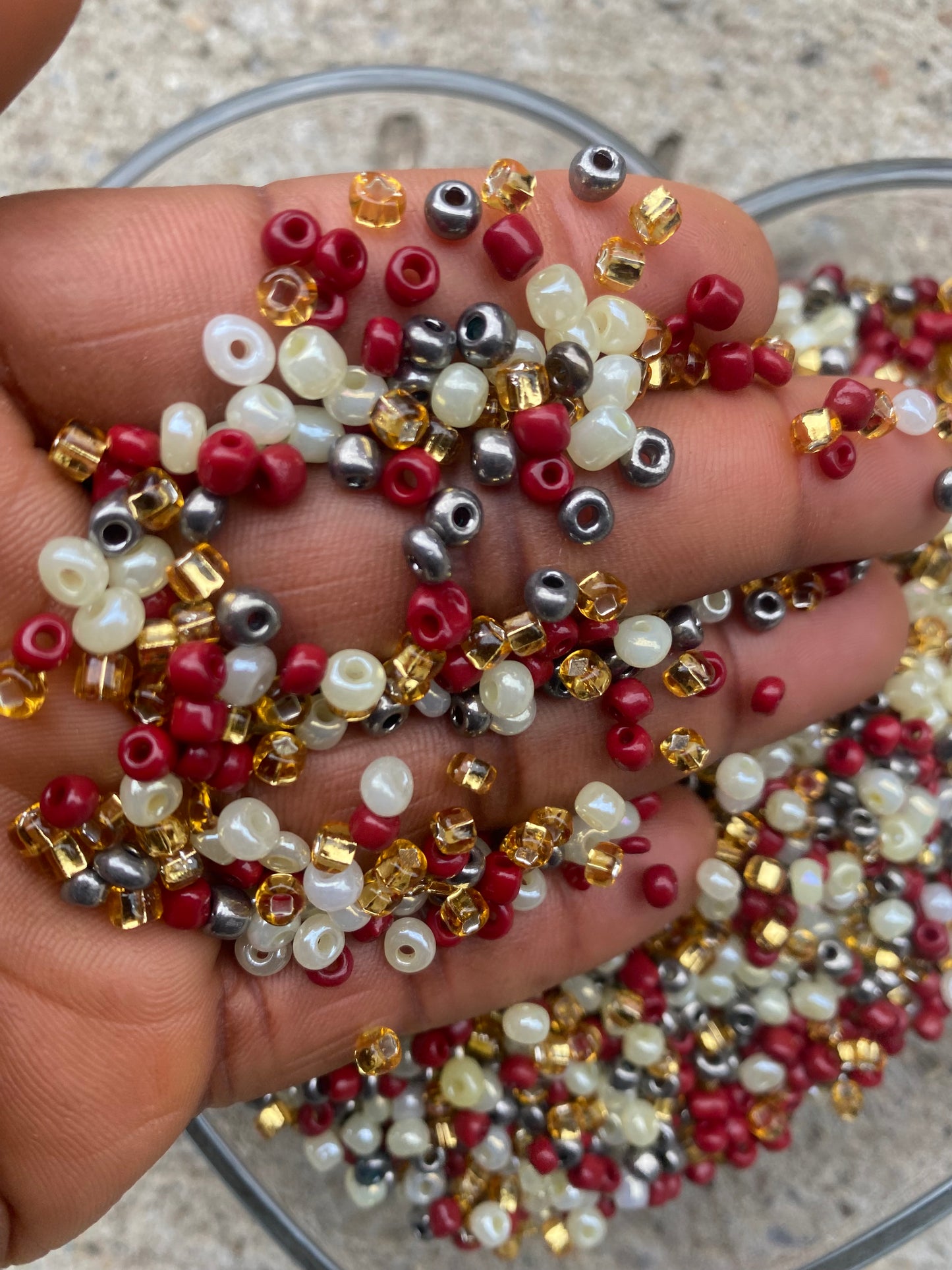 Mix Seed Beads- Multicolored- 4mm- 6/0 Glass Seed Beads For Jewelry Making, Burgundy Pearly Cream, Gold and Metalic Silver Mix- DIY Waist beads, Bracelet Necklace Earrings