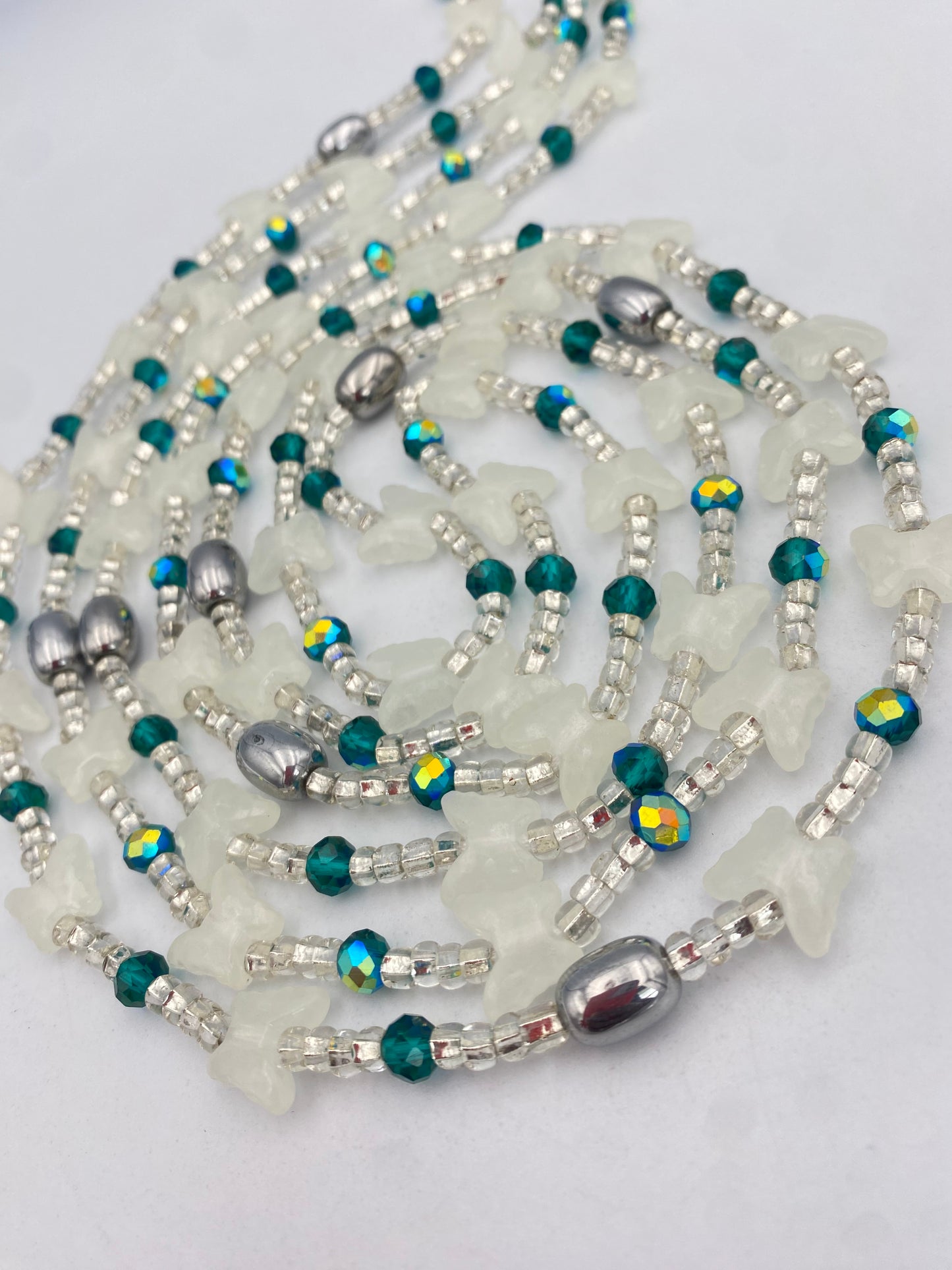 Subtle Glow in the dark Waist Beads- Butterflies| African Waistbeads-Tie On 45"- 50"- Price Per Waist Bead- Add to Cart Now