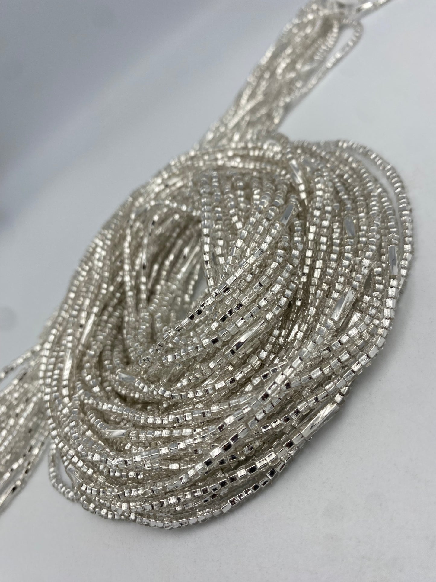 Silver & Silver Waist Beads | African Body Jewelry | Price per Waist Bead (45”-50”) – Tie-On