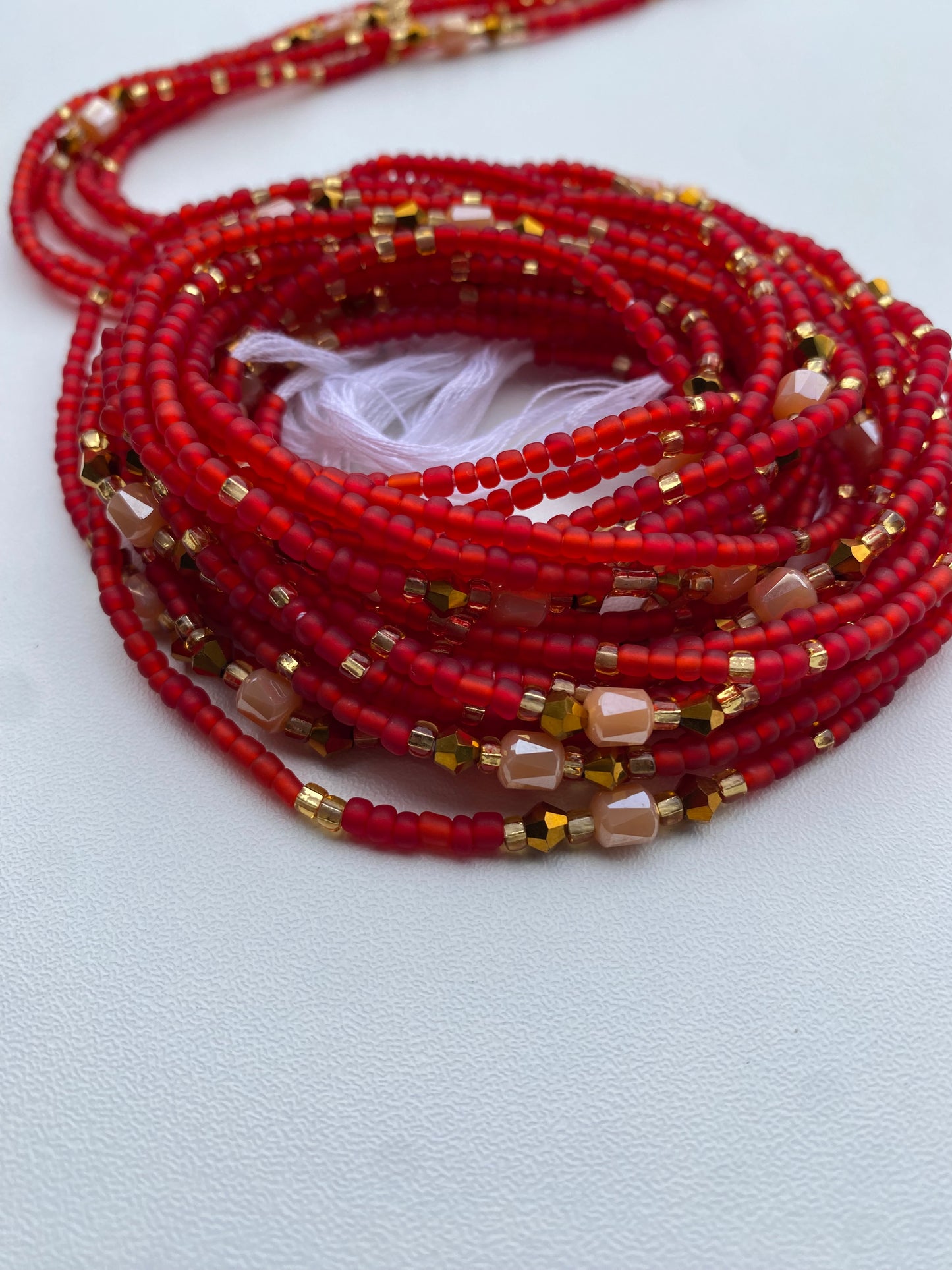 Red Waist Beads | African Waistbead | Tie-On Body Jewelry | 45”
