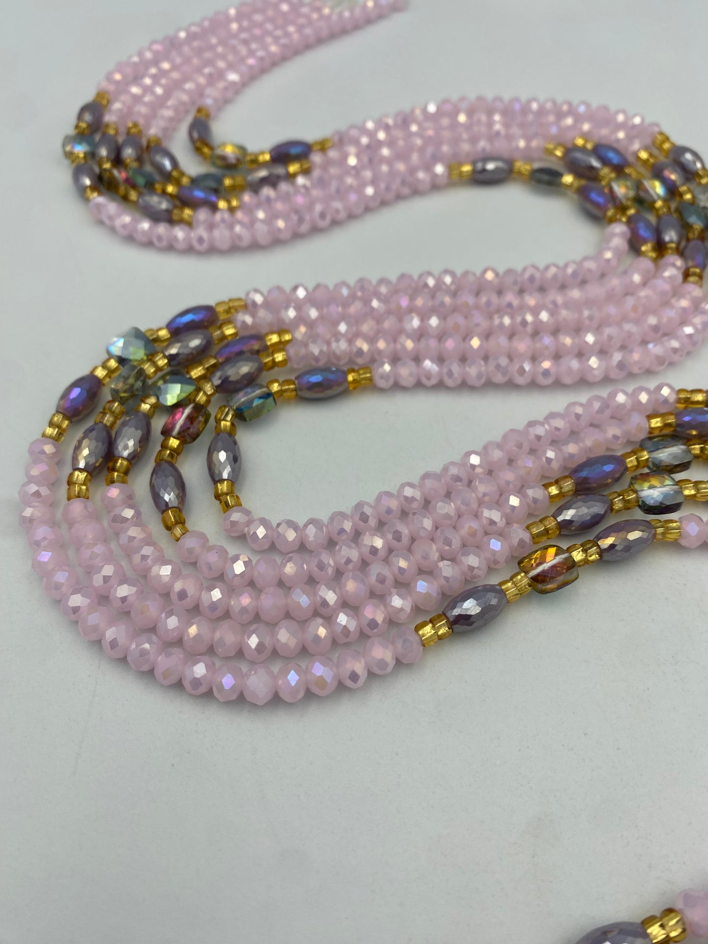 Jael ~ | Pink | Waist Bead for weightloss | Waist Beads – Luxury Tie-On Beaded Jewelry | Crystal & Silver with Pink| Body Adornment & Weight Tracking- 45–Inches