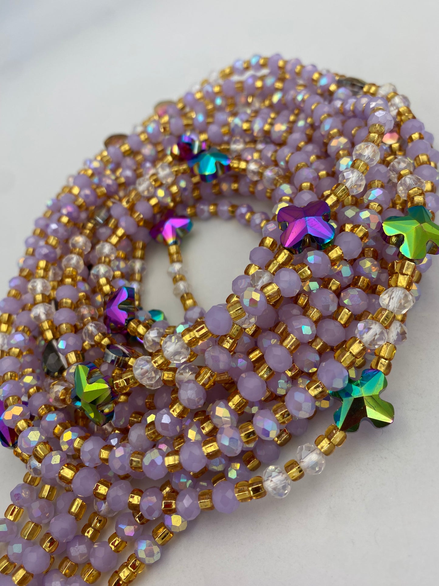 Lavender- Purple | Waist Bead Weightloss | Waist Beads – Luxury Tie-On Beaded Jewelry | Crystal WaistBead | Body Adornment & Weight Tracking- 45–Inches | Ma Cherie