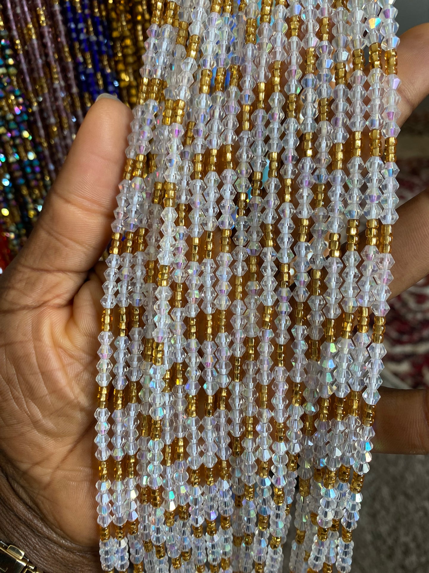 Wholesale Crystal Waist Beads, Bicones, Mini crystal Waistbeads- Tie On 40”-50”