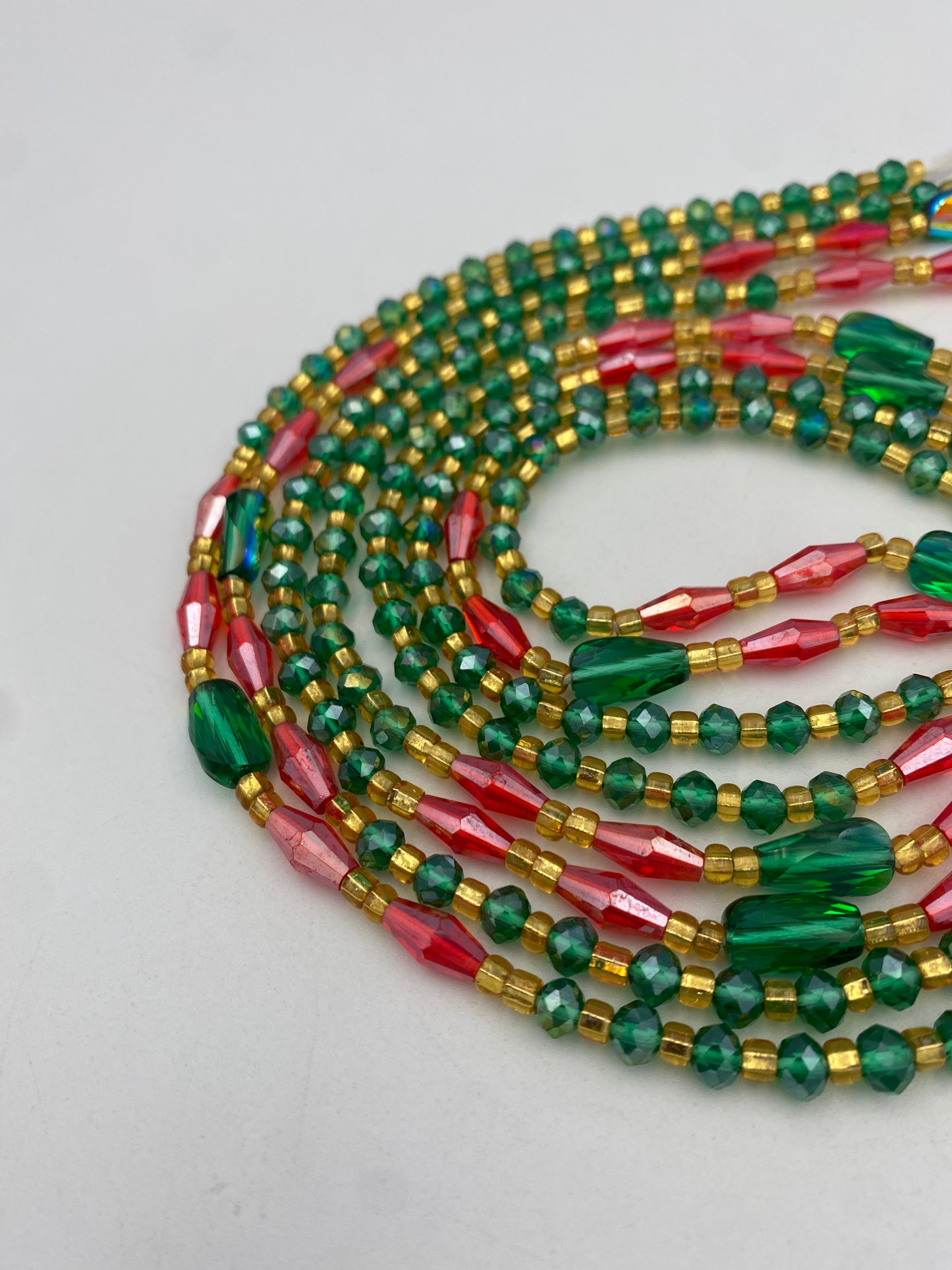 Green & Red Crystal Waist Bead- Tie on