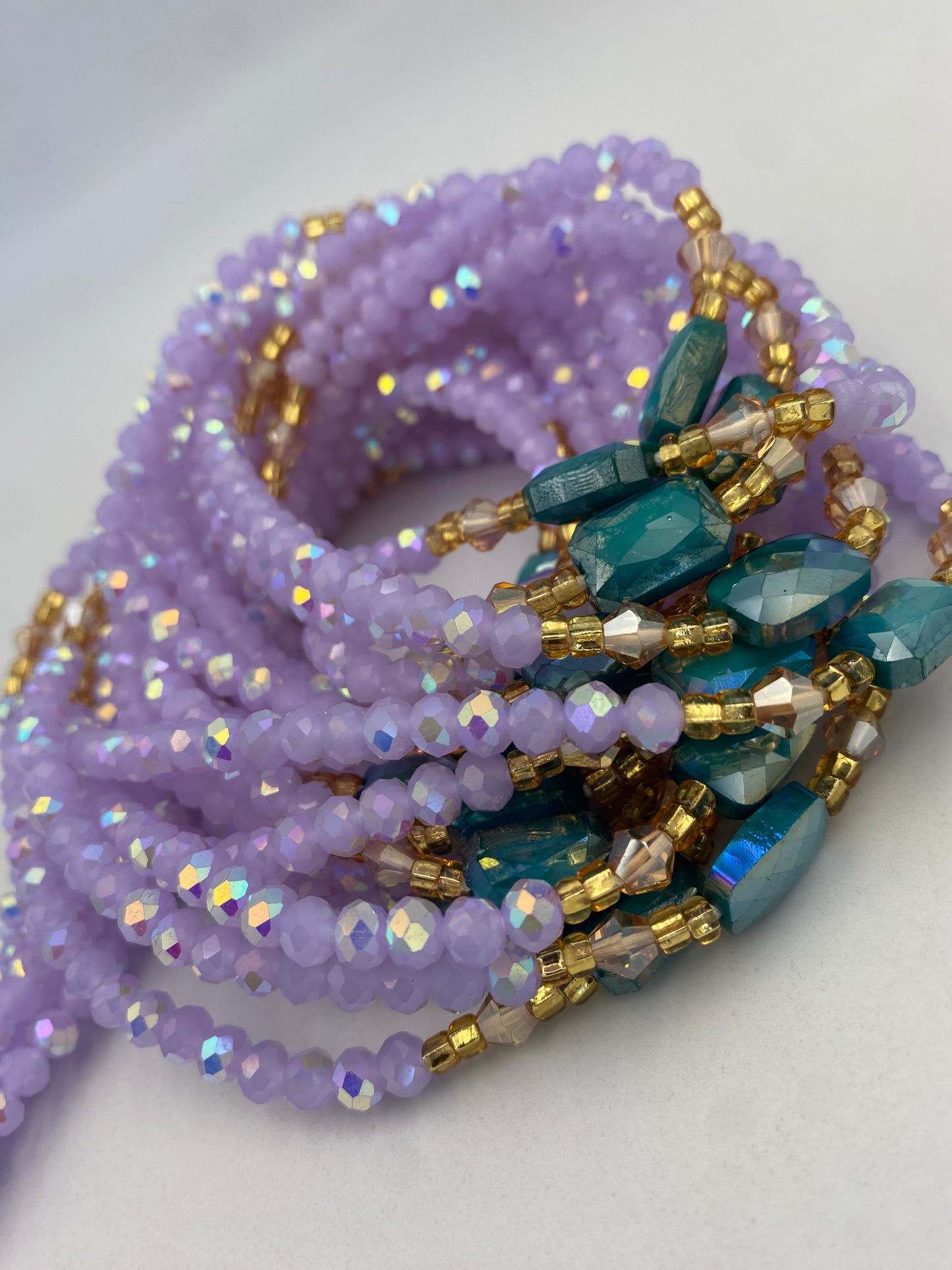 Abby | Lavender- Purple & Emerald Green| Waist Bead Weightloss | Waist Beads – Luxury Tie-On Beaded Jewelry | Crystal WaistBead | Body Adornment & Weight Tracking- 45–Inches
