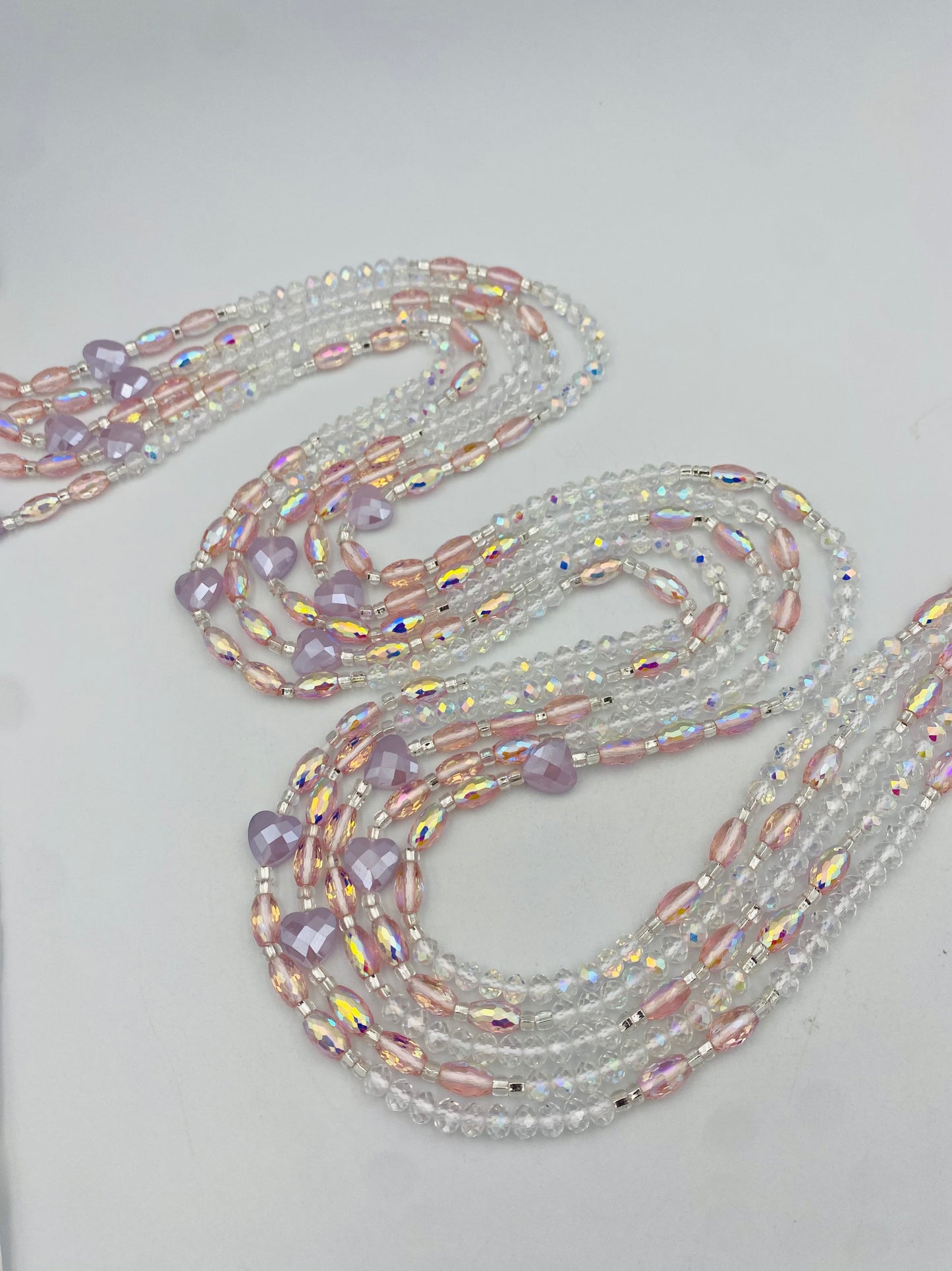 Bridal | Waist Bead for the New Year | Waist Beads – Luxury Tie-On Beaded Jewelry | Crystal & Silver with Pink | Body Adornment & Weight Tracking- 45–Inches