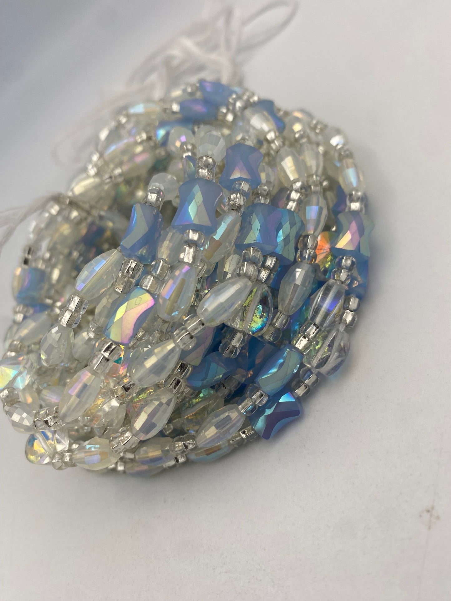 Cloud Mist | Waist Bead for the New Year | Waist Beads – Luxury Tie-On Beaded Jewelry | Crystal & Silver with Blue | Body Adornment & Weight Tracking- PRice per WaistBead | 45–Inches