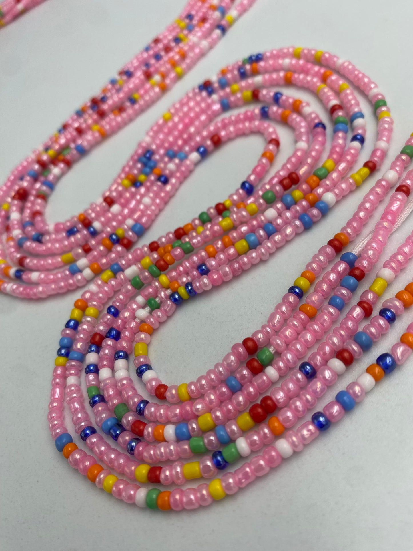 Pink- Waist Beads – Tie-On African Waist Bead Strand for Women, 45-50 Inches Adjustable, Body Jewelry for Adornment, Promoting Body Positivty & Weight Managemen