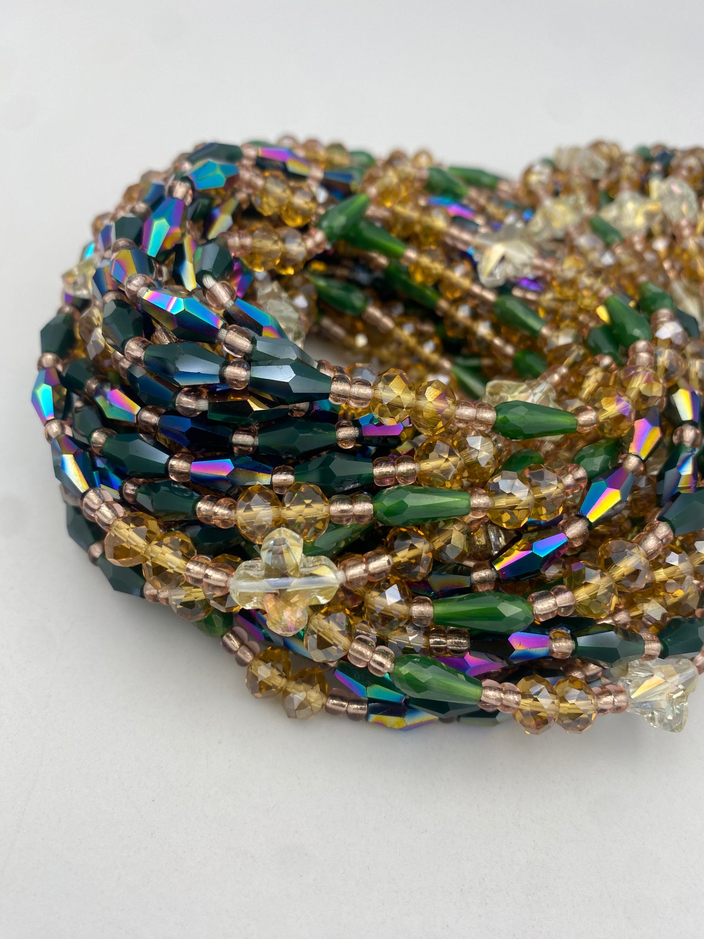 Sena Luxury Waist Beads Tie-On 45-50 Inches | Emerald Green, Gold & Crystal Waist Beads | Regal Handmade Waist Jewelry for Women