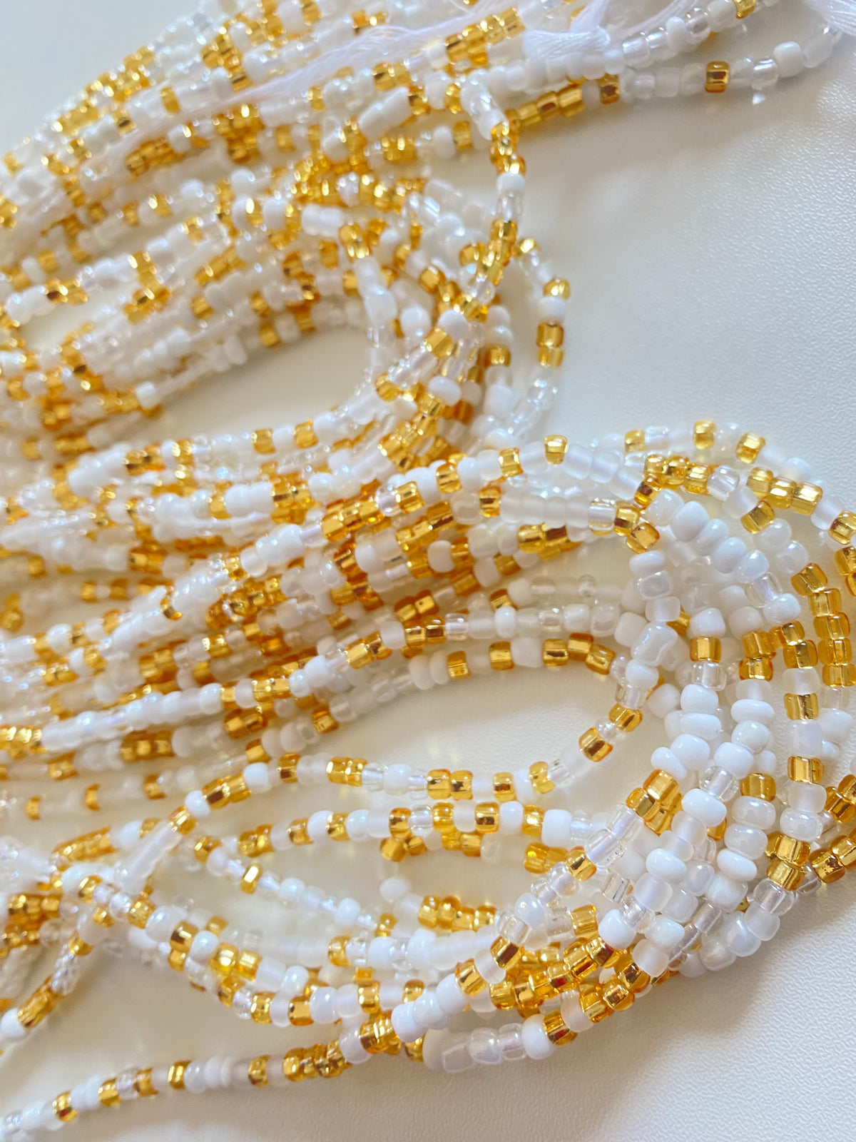 White & Gold ~ Waist Bead Tie on 45"-50"