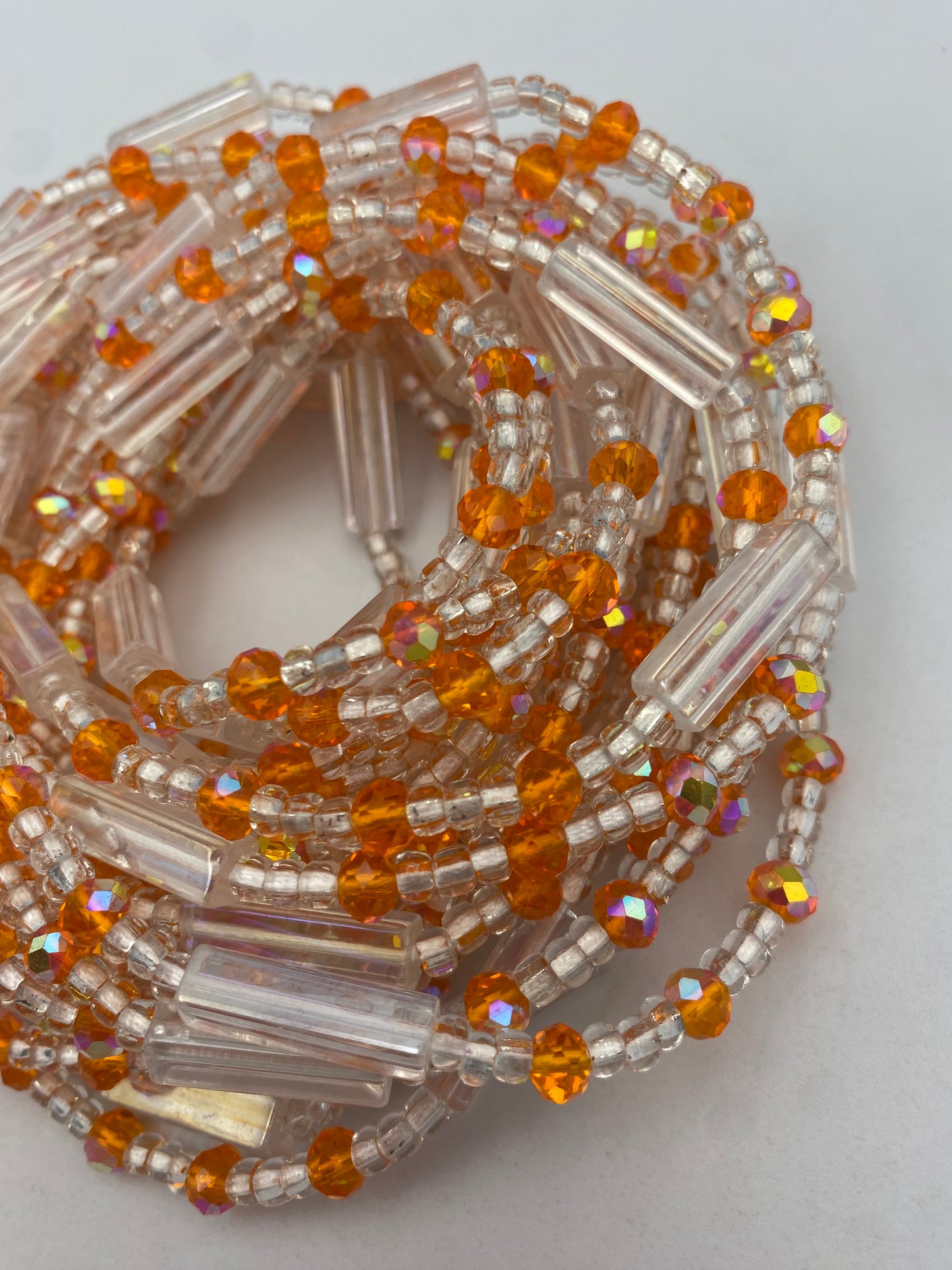 Crystal WaistBead | Silver and orange Crystal Waist Bead | Body Jewelry| Tie On | 45” -50”