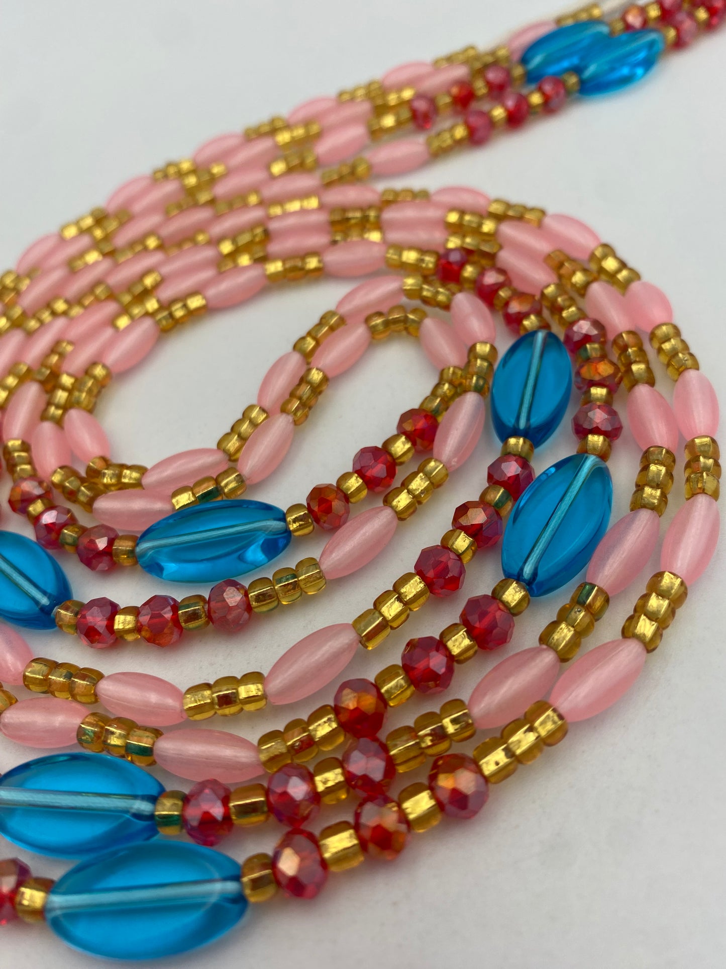Subtle Glow-in-the-Dark Waist Beads | Pink | Crystal Waist Beads with Crystals | Luminous Body Jewelry | Tie-On Waist Beads 45–50” | Waist Beads for Weight Tracking