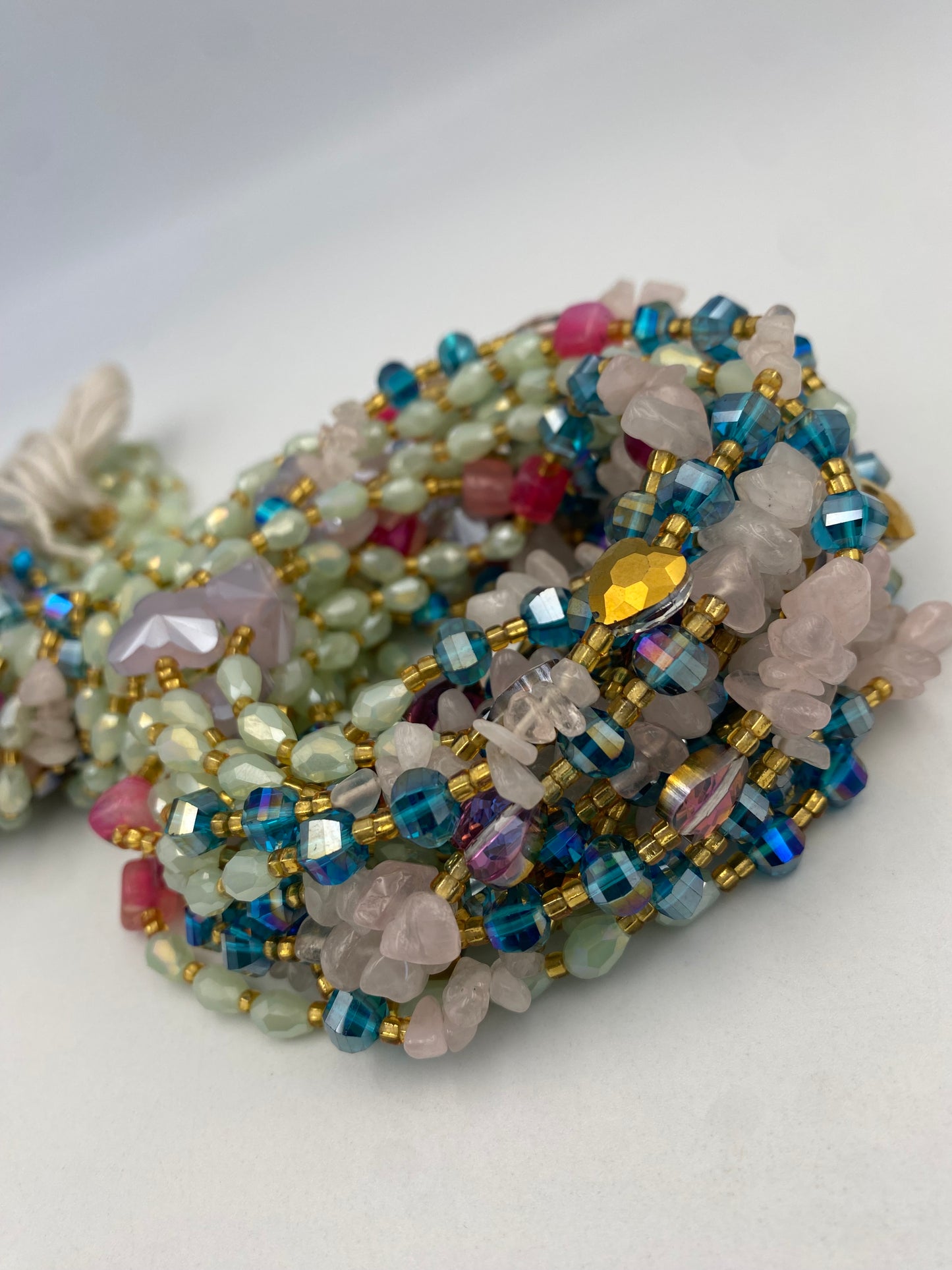 Amariah Luxury Tie-On Waist Beads 45-50 Inches | Gemstone-Inspired Waist Beads in Mint Green, Rose Quartz & Jewel Tones | Soft Feminine Jewelry