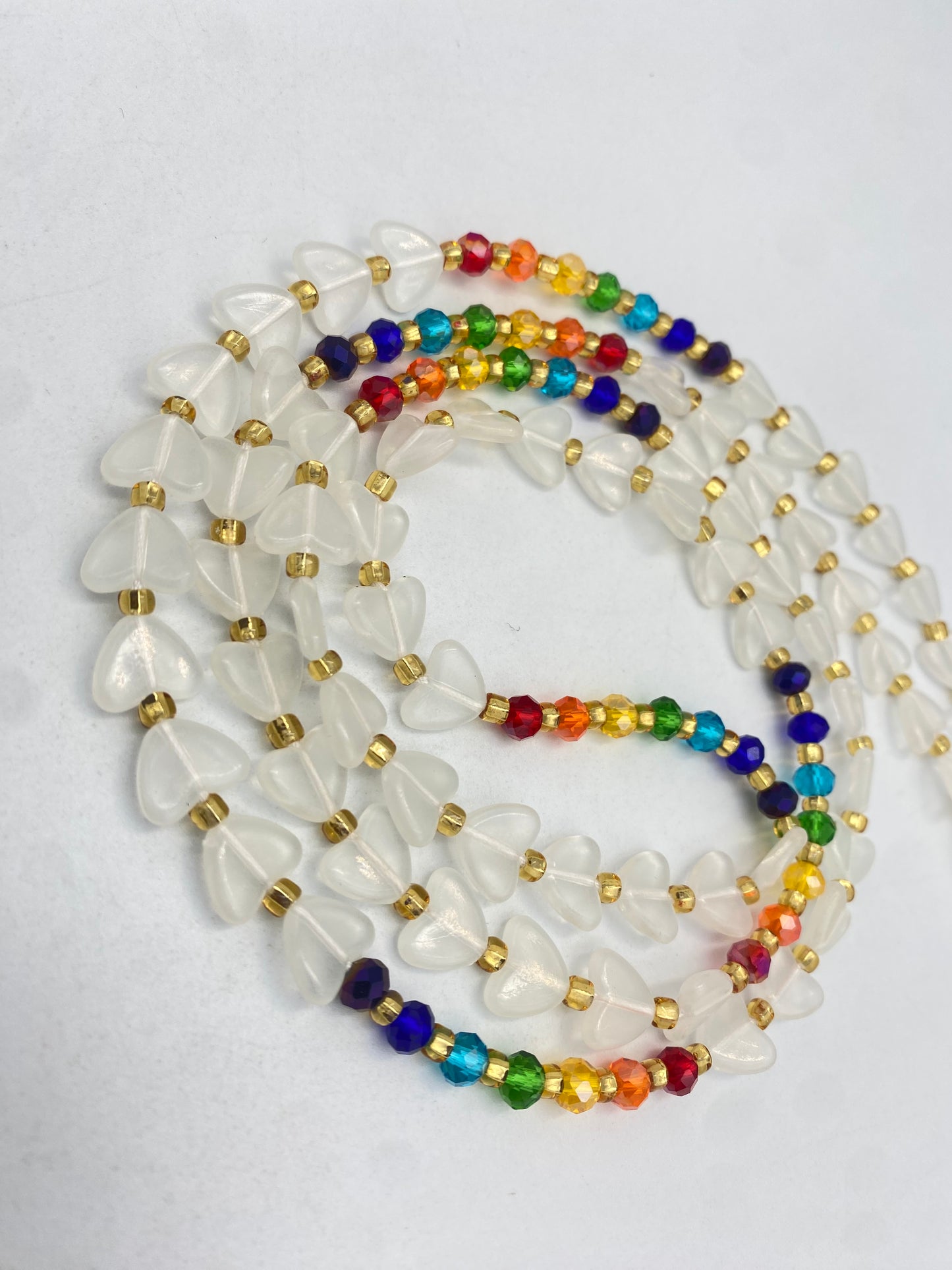 Subtle Glow in the dark Waist Beads- Hearts- Love | Rainbow | African Waistbeads-Tie On 45"- 50"- Price Per Waist Bead