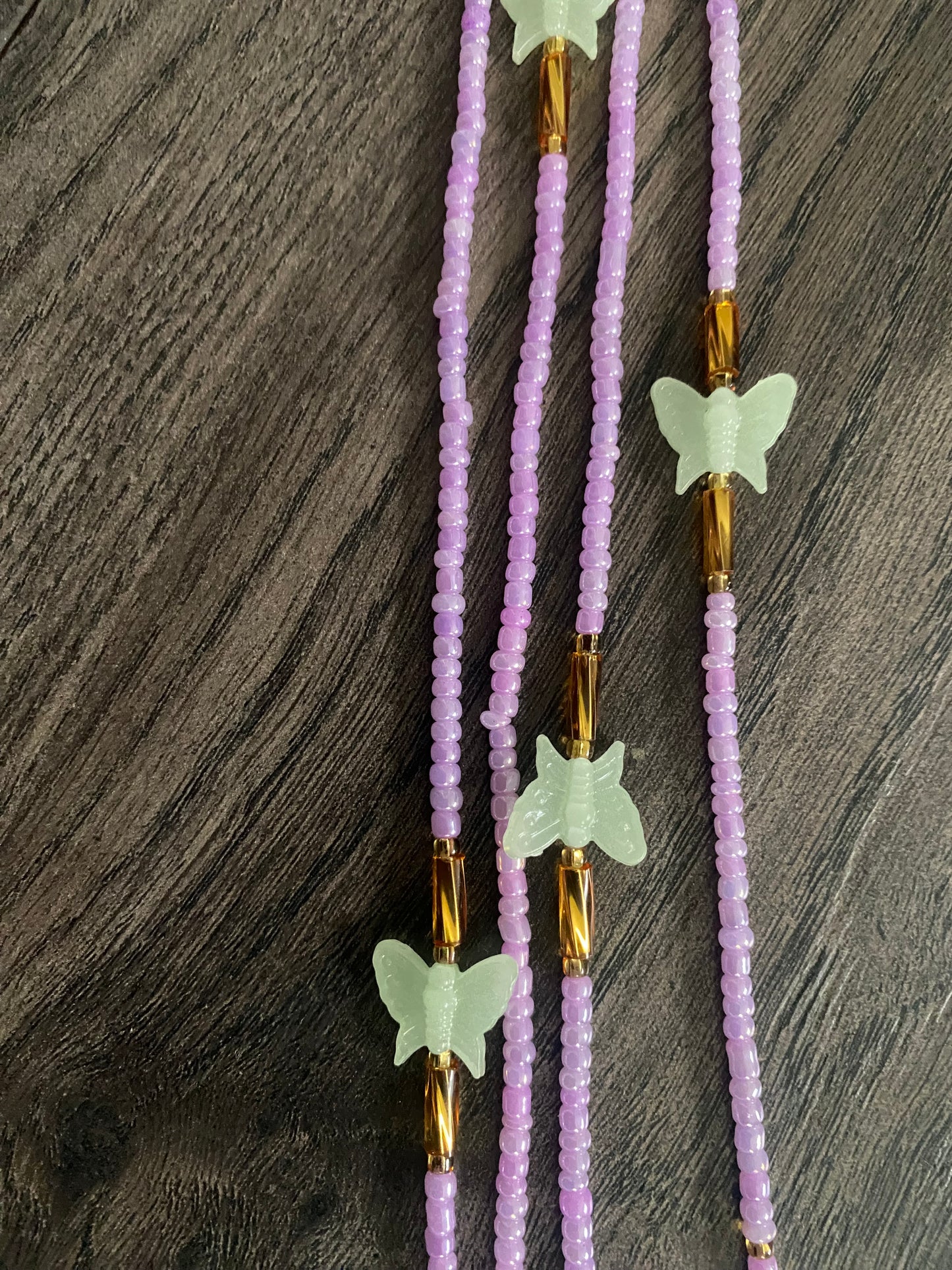 Pink Waistbeads With Glow in the Dark Butterflies Waist Beads- Tie on 45"-50