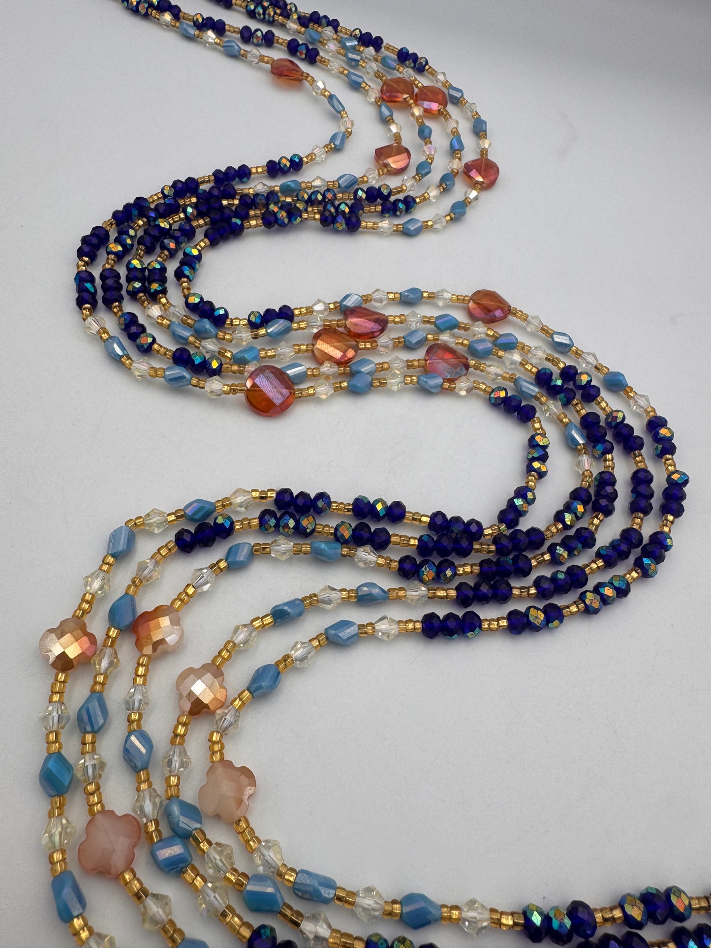 Blue Crystal Waist Bead | Waist Beads – Luxury Tie-On Beaded Jewelry | Body Adornment & Weight Tracking | Price Per Item | 45–Inches