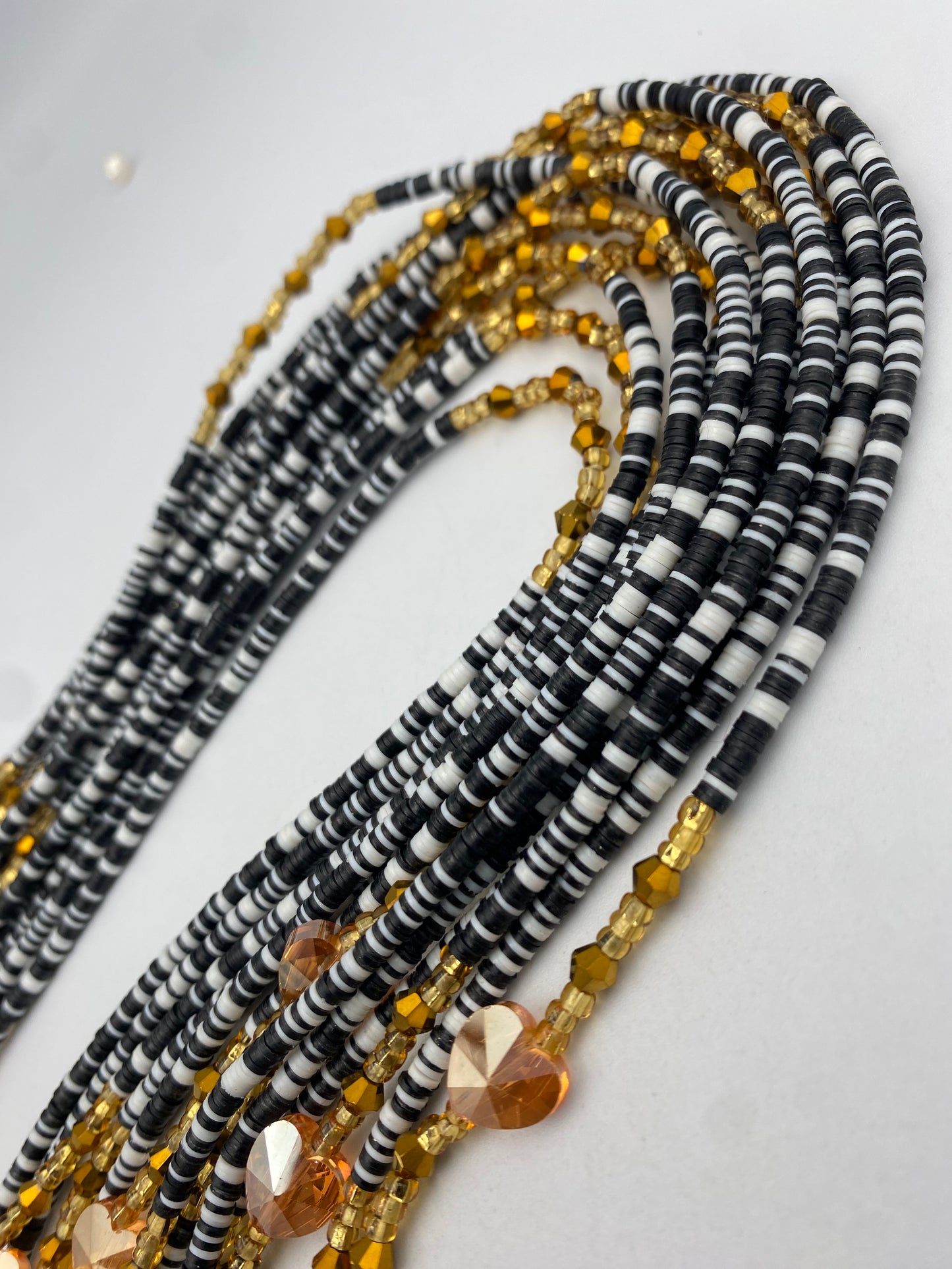 Black & White Vinyl Waist Bead- Clay beads- Flat disc waistbeads- 45”- 50”