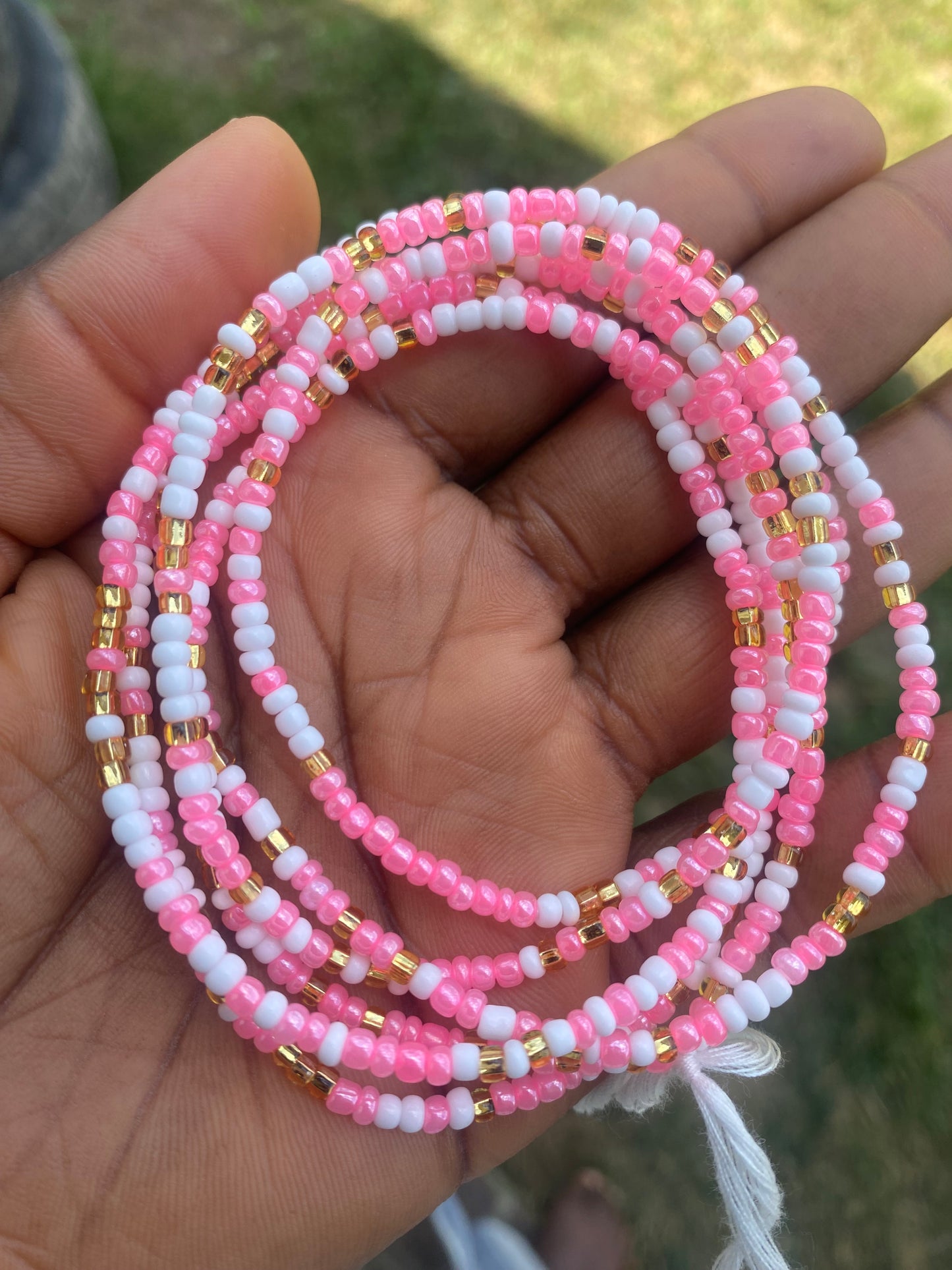 Pink White and Gold Waist Bead- Price Per Waist Bead- Add to cart- Tie On 45”-50”