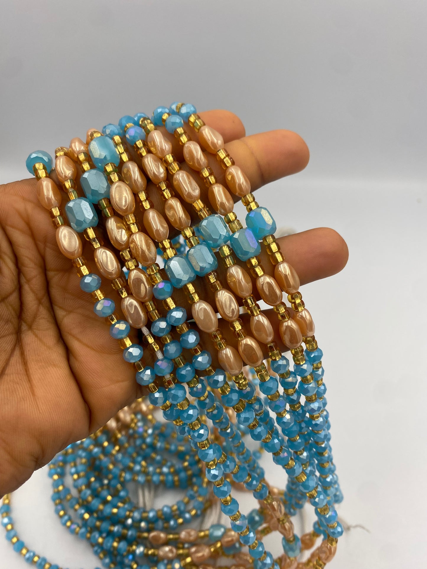 Blue Crystal Waist Bead- Tie on