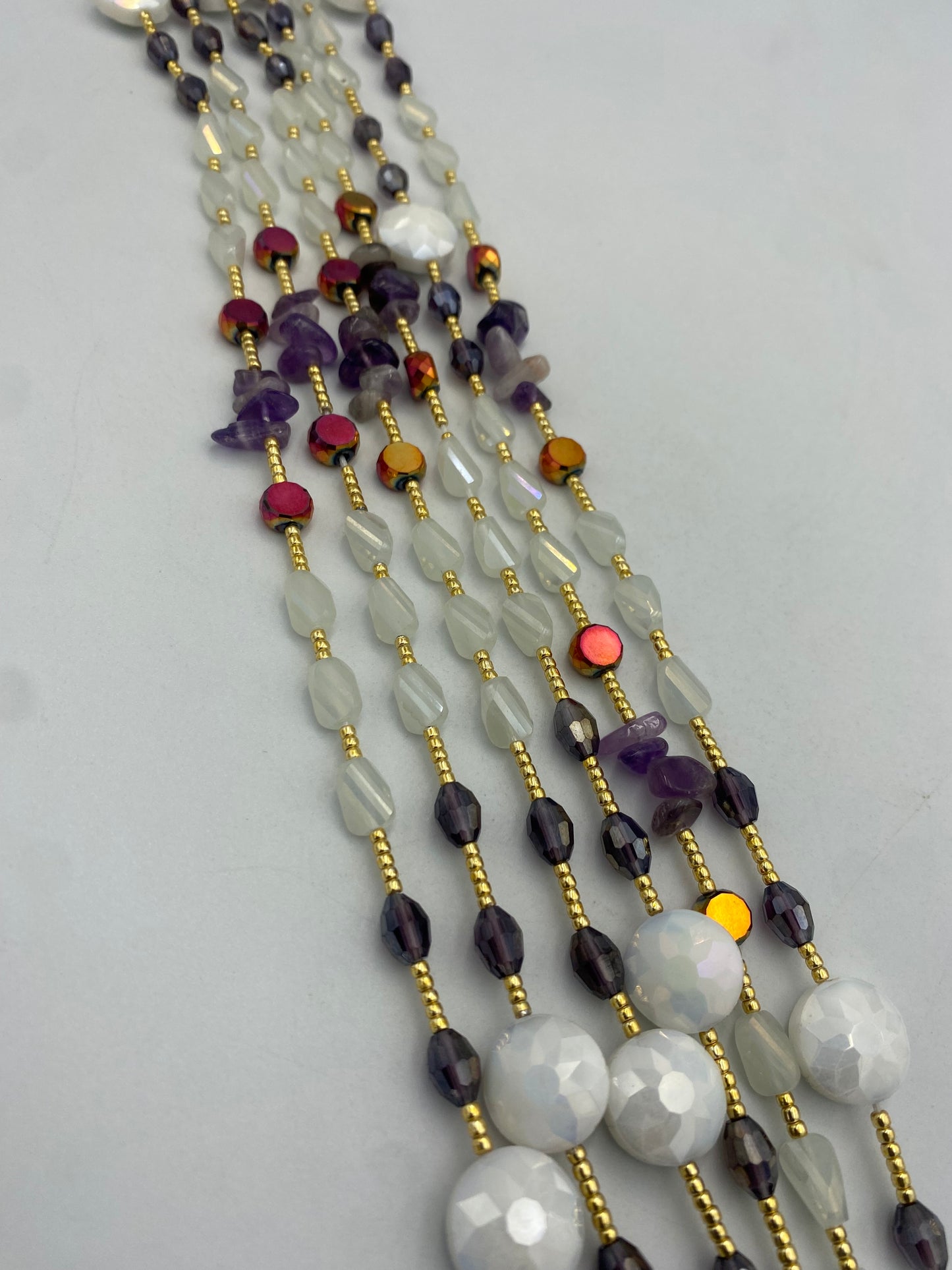 Faithful | Waist Bead with Amethyst Crystal | Waist Beads – Luxury Tie-On Beaded Jewelry | Crystal WaistBead | Body Adornment & Weight Tracking | - 45–Inches