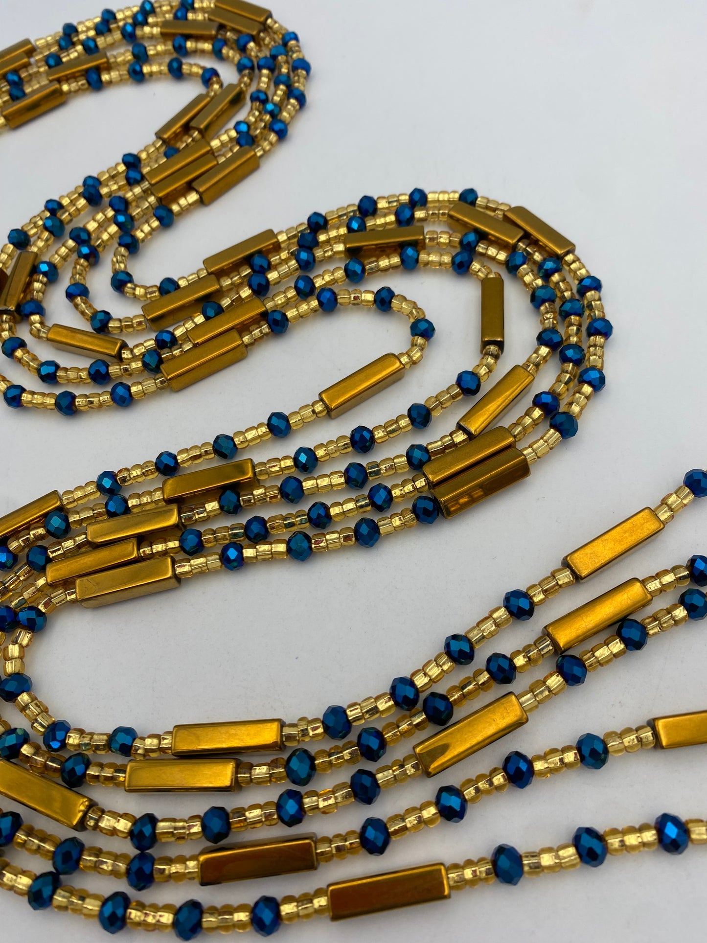 Gold & Blue crystal| Multicolored | WaistBead | Crystal Waist Bead | Tie On | 45” -50”