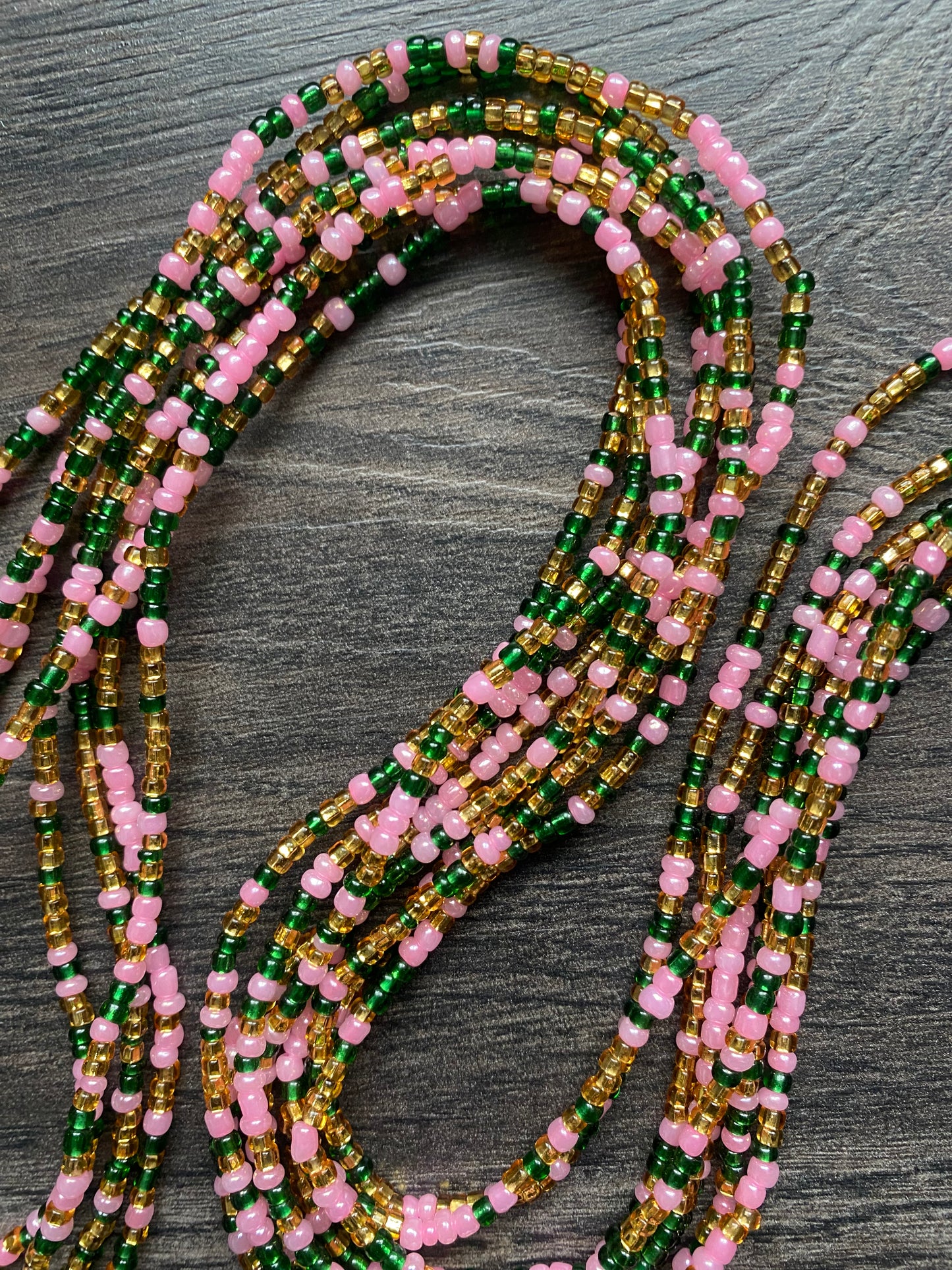Pink Gold & Green Waist Bead, Belly Beads