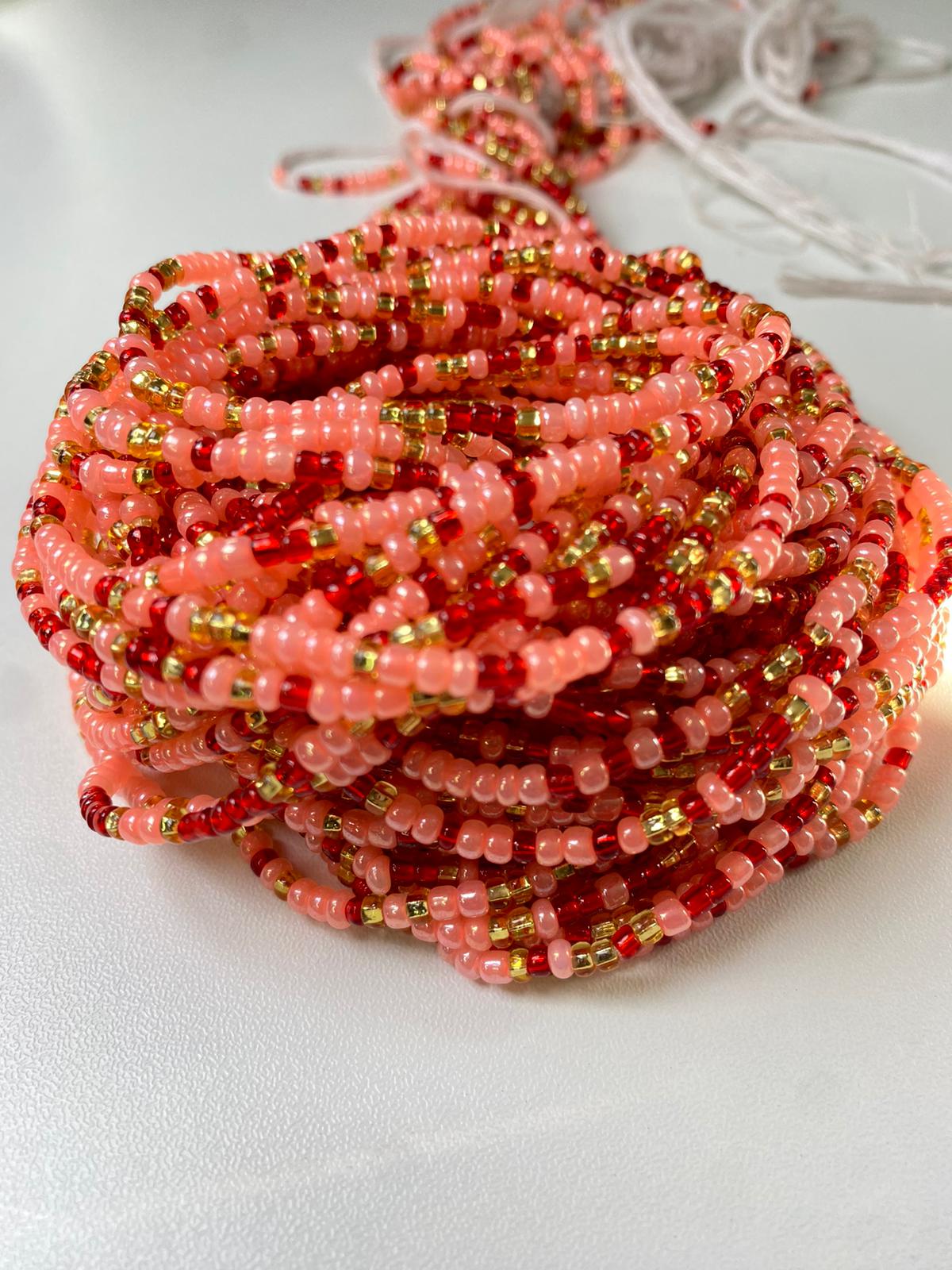 Blushing Gold Waist Beads- Tie On Waist Bead, 45-50" Strand, Boho Belly Bead, Autumn Inspired Body Chain