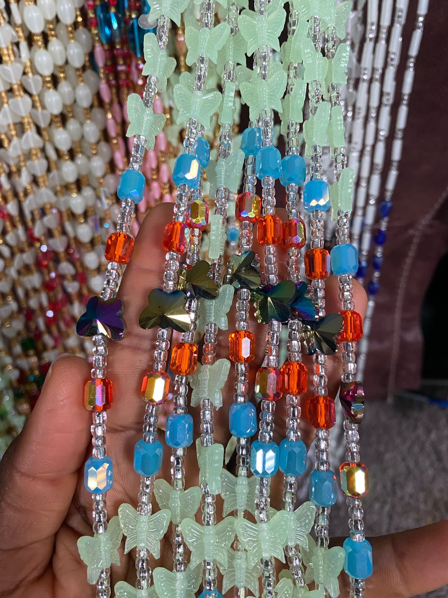 Butterfly Glow & Crystal Tie-On Waist Beads (45”-50”)