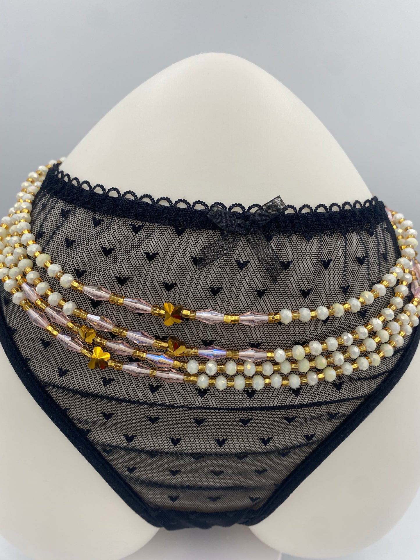 White Crystal Waist Bead- Tie on