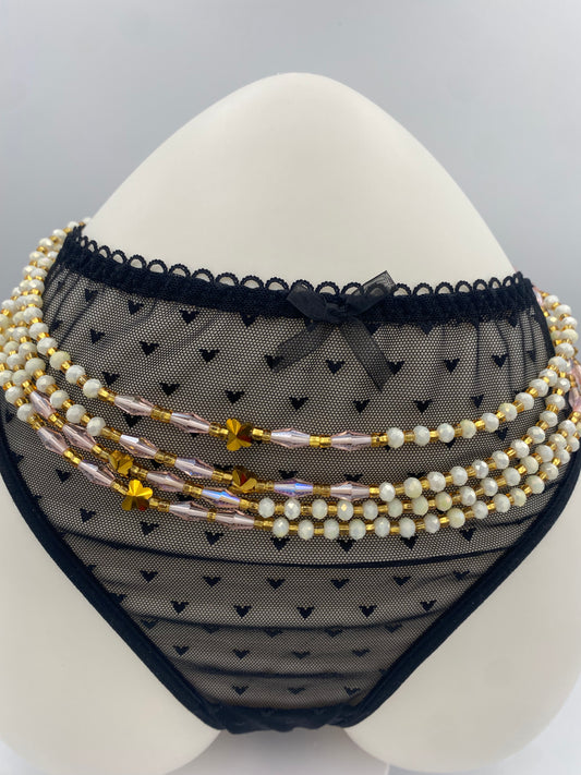 White Crystal Waist Bead- Tie on