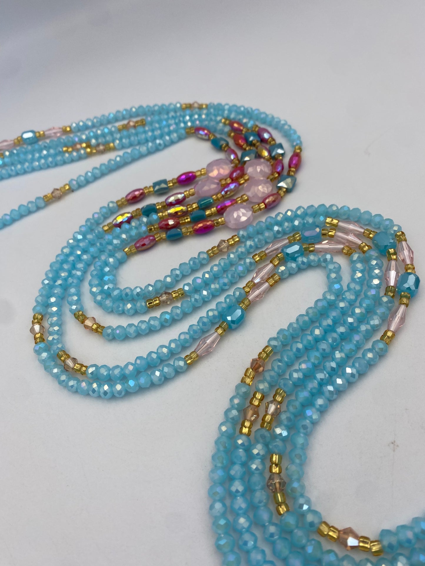 Skylar- Crystal Waist Bead | Waist Beads – Luxury Tie-On Beaded Jewelry | Blue| Body Adornment & Weight Tracking | Sky Blue Waist Bead | Price Per Item | 45–Inches