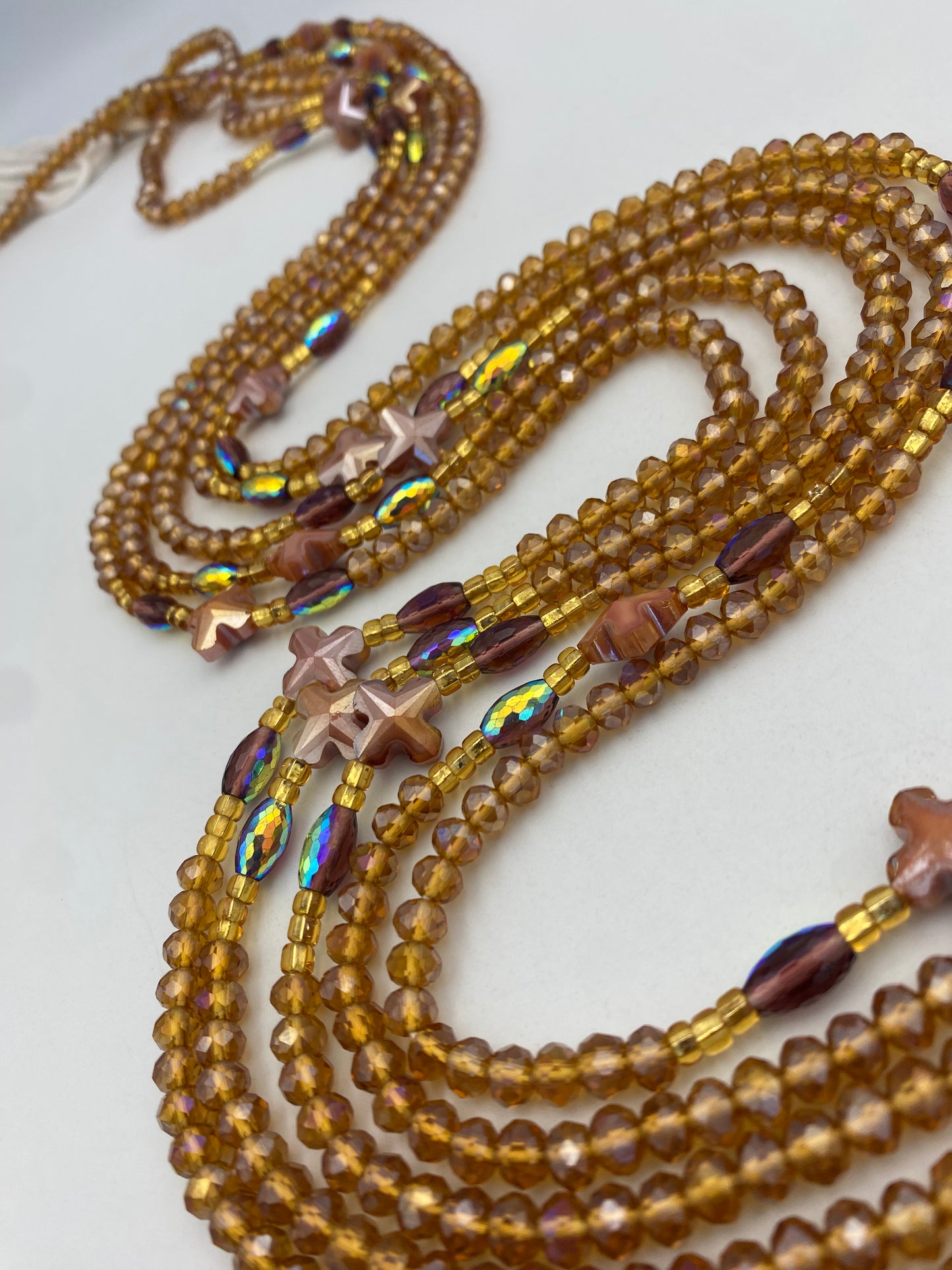 Brown Crystal Waist Bead | Waist Beads – Luxury Tie-On Beaded Jewelry  | Body Adornment & Weight Tracking | Price Per Item | 45–Inches
