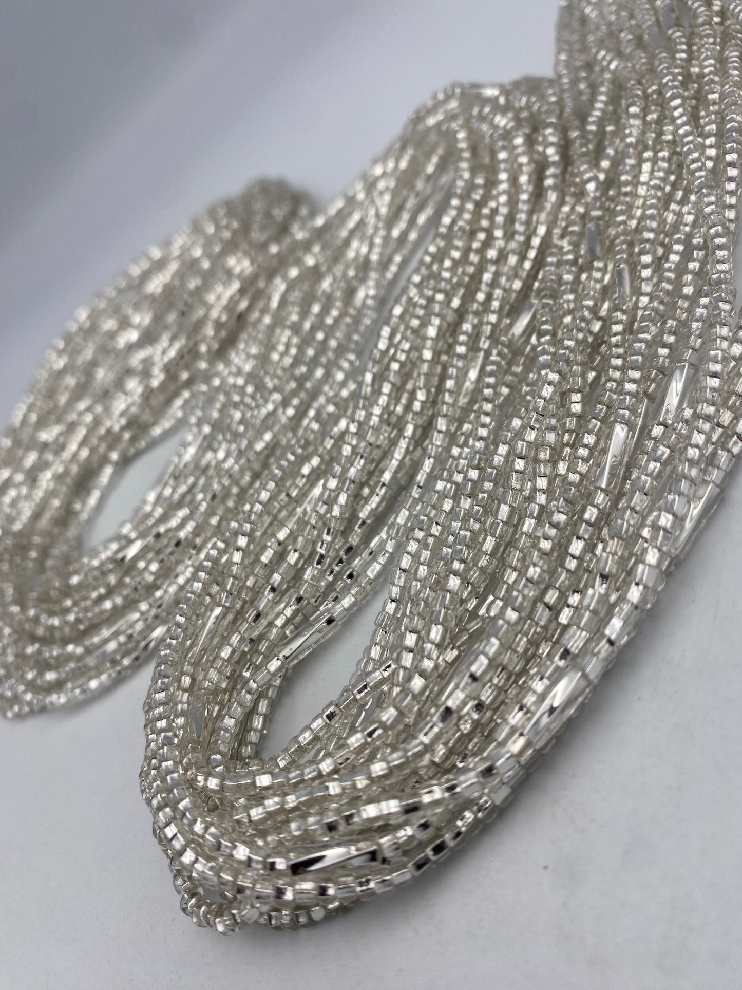 Silver & Silver  Waist Beads | African Body Jewelry | Price per Waist Bead (45”-50”) – Tie-On