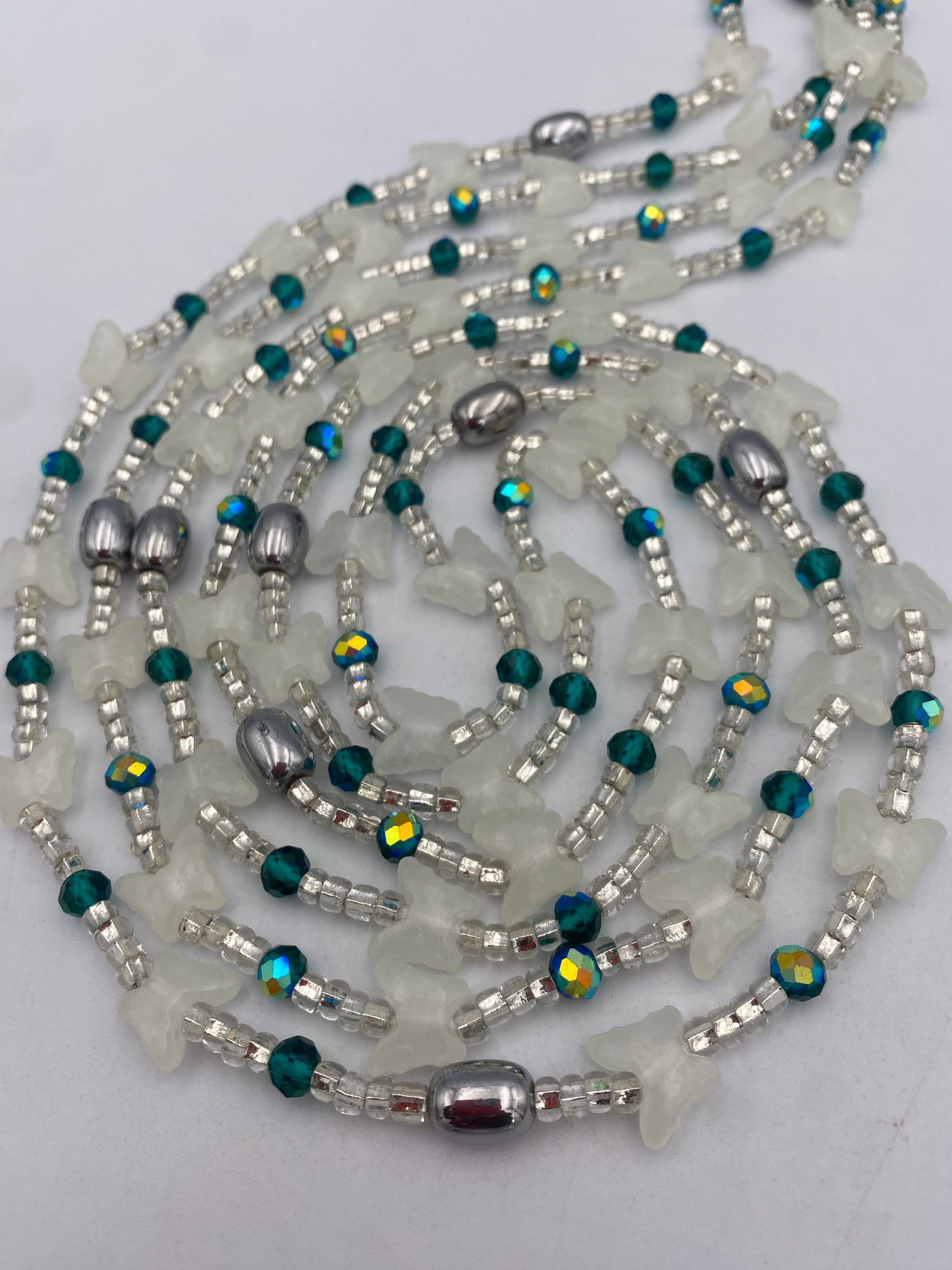 Subtle Glow in the dark Waist Beads- Butterflies|  African Waistbeads-Tie On 45"- 50"- Price Per Waist Bead- Add to Cart Now