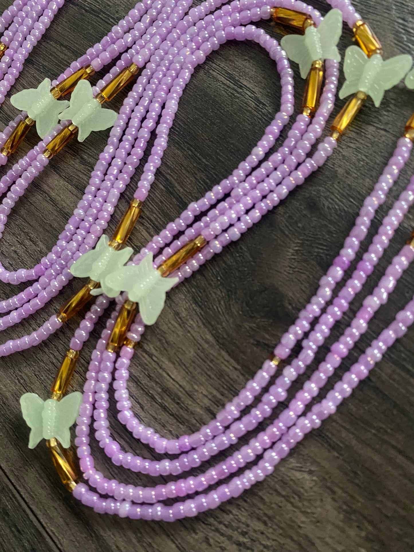 Pink Waistbeads With Glow in the Dark Butterflies Waist Beads- Tie on 45"-50