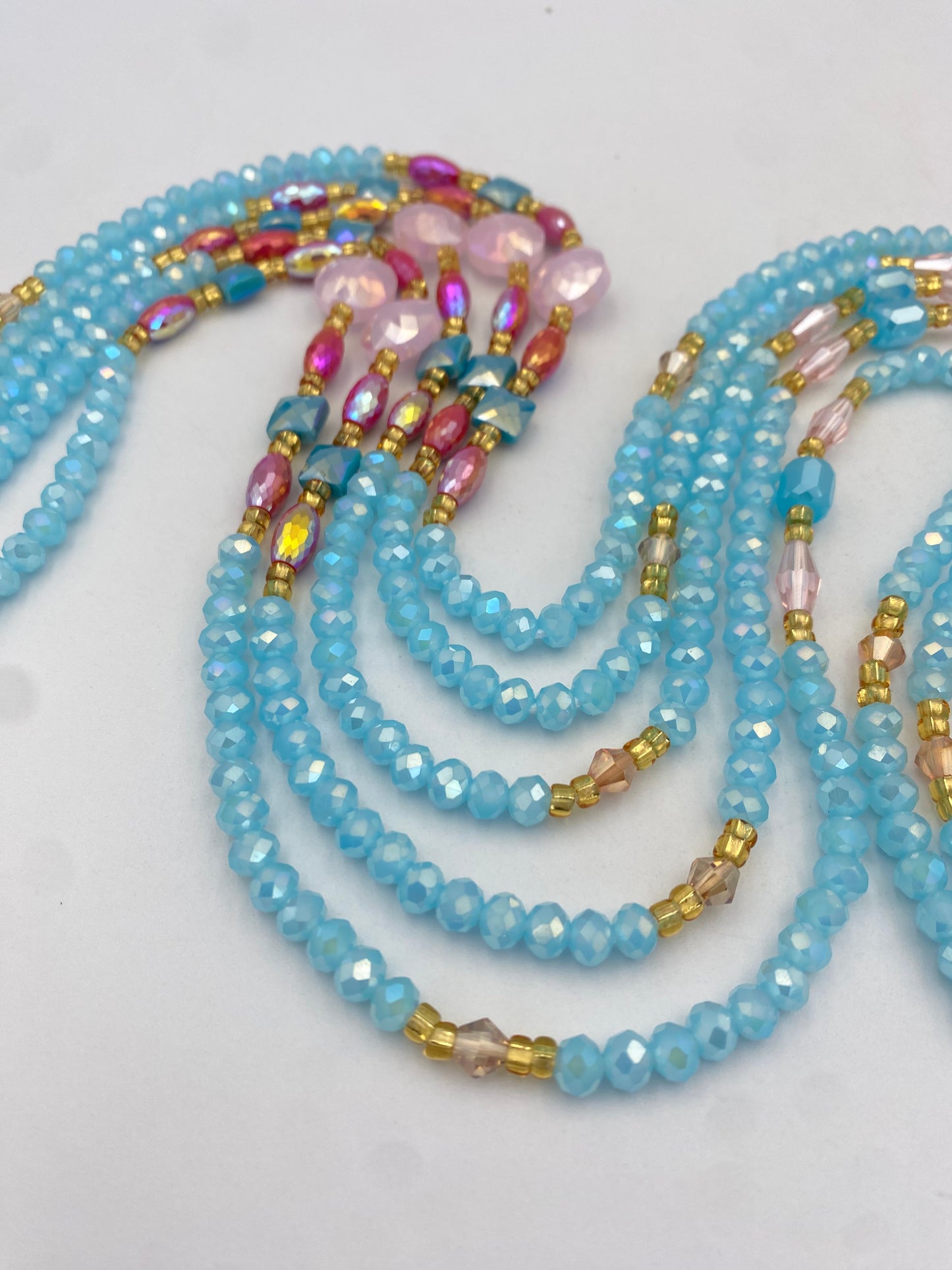 Skylar- Crystal Waist Bead | Waist Beads – Luxury Tie-On Beaded Jewelry | Blue| Body Adornment & Weight Tracking | Sky Blue Waist Bead | Price Per Item | 45–Inches