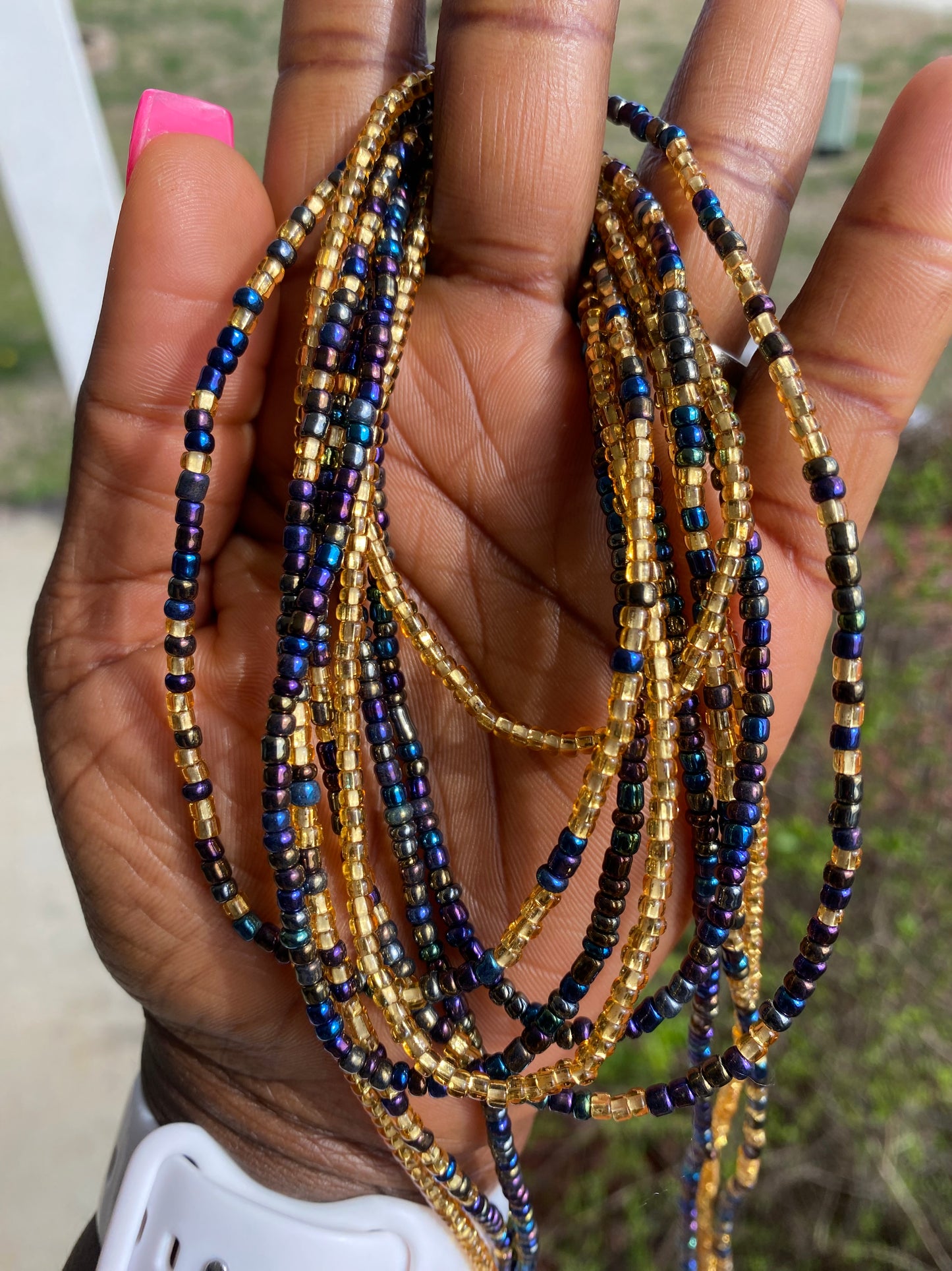 3 Pc Iridescent Black & Gold Waist Beads Set