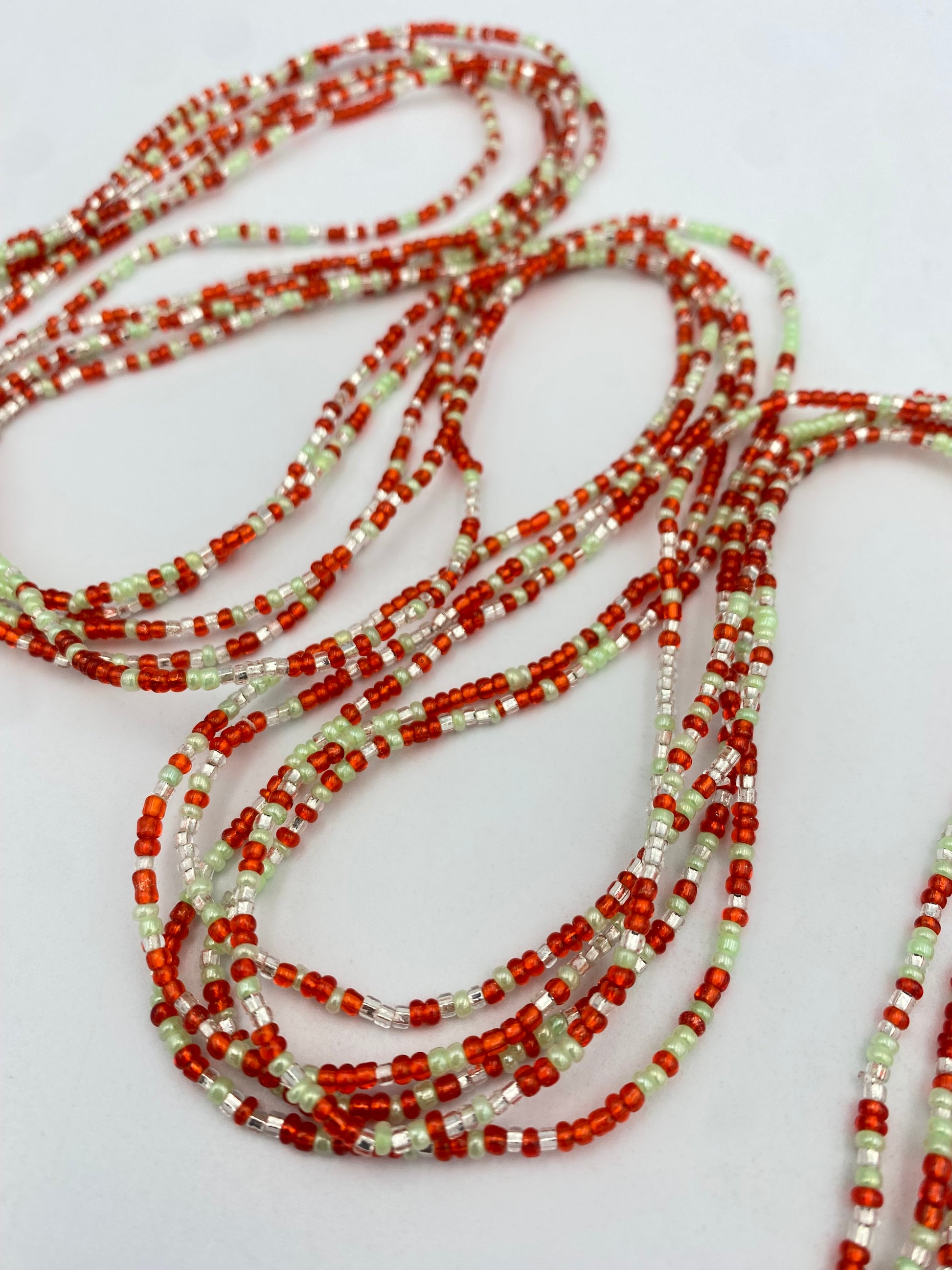 Multicolored handmade tie-on waist bead, 45-50 inches