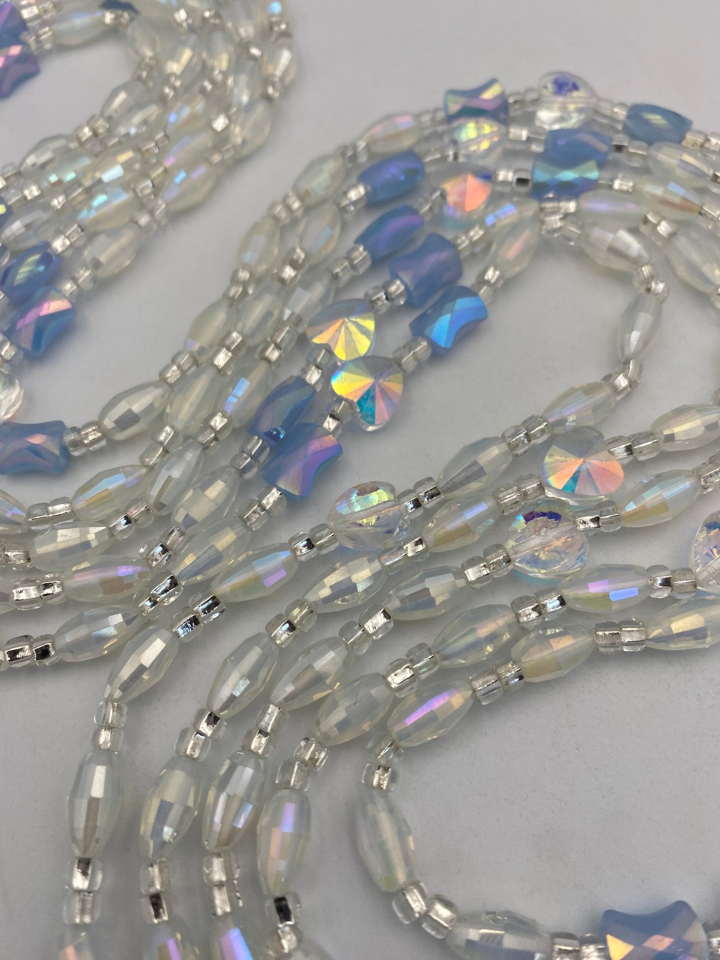 Cloud Mist | Waist Bead for the New Year |  Waist Beads – Luxury Tie-On Beaded Jewelry | Crystal & Silver with Blue | Body Adornment & Weight Tracking- PRice per WaistBead | 45–Inches