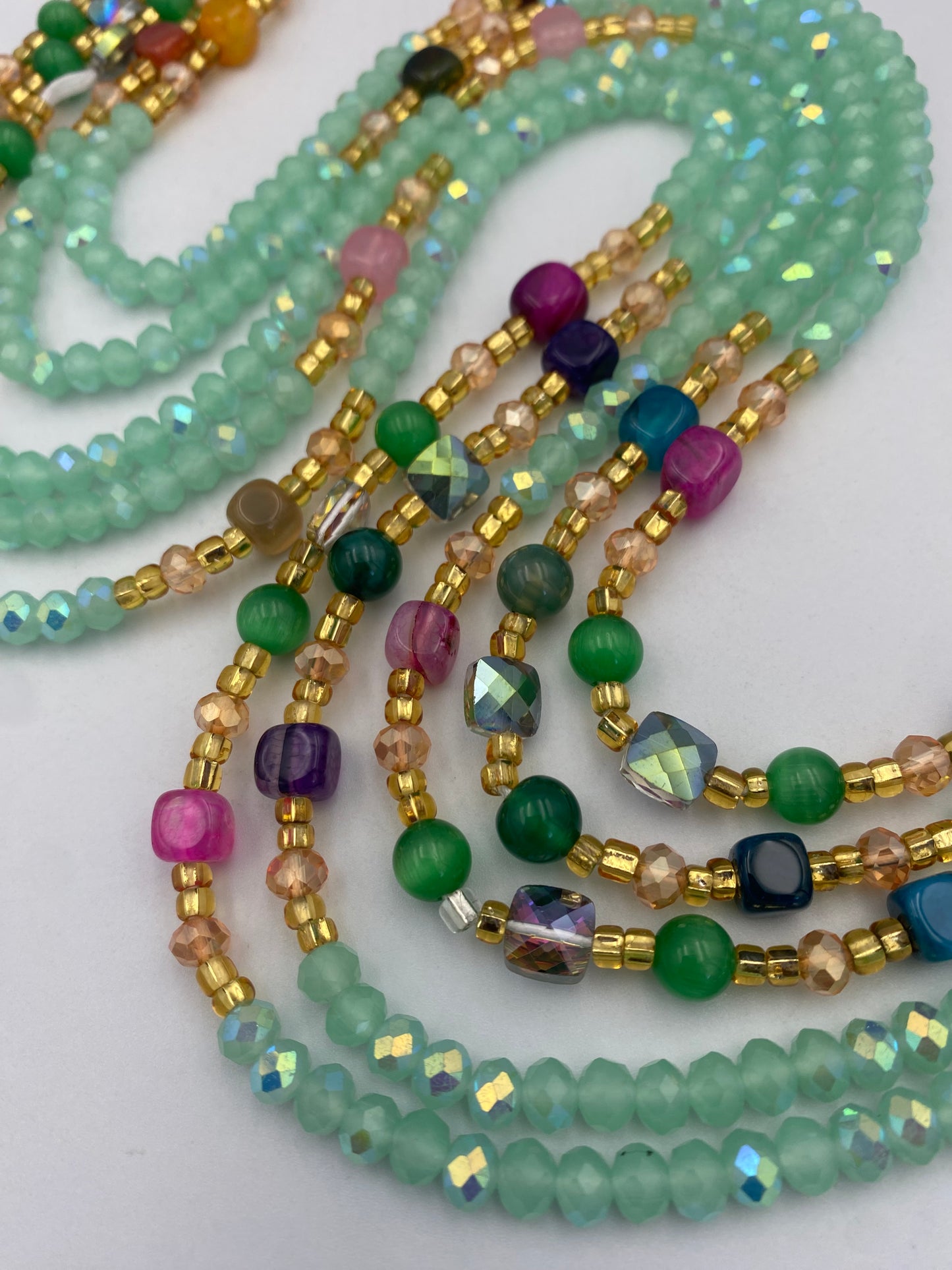 Joy~ Mint Green Crystal Waist Bead | Waist Beads – Luxury Tie-On Beaded Jewelry | Green | Body Adornment & Weight Tracking | Price Per Item | 45–Inches