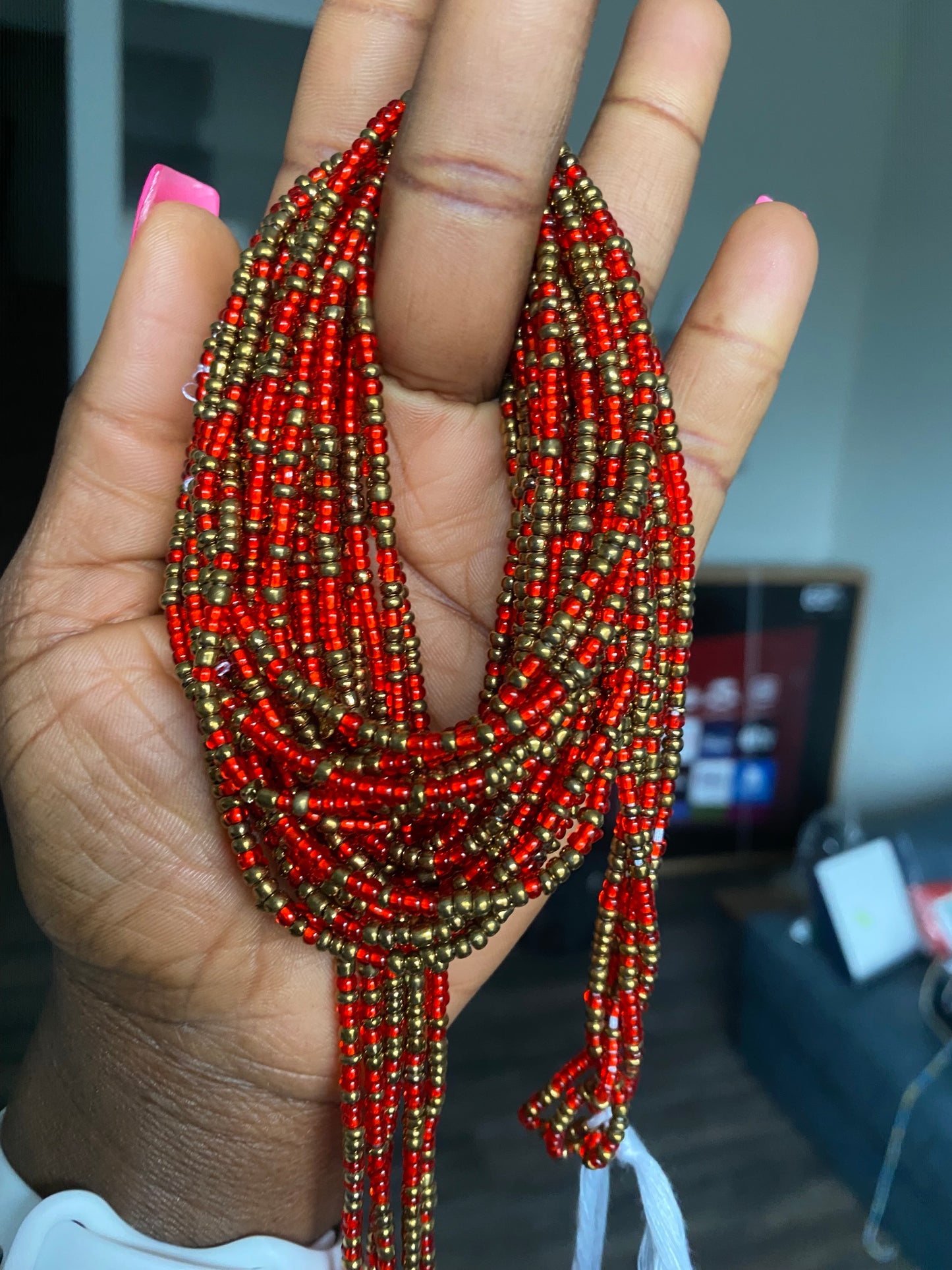 Red & Bronze Waist Bead – Luxury Tie-On Belly Beads for Women | Proverbs 31 Faith-Inspired Jewelry