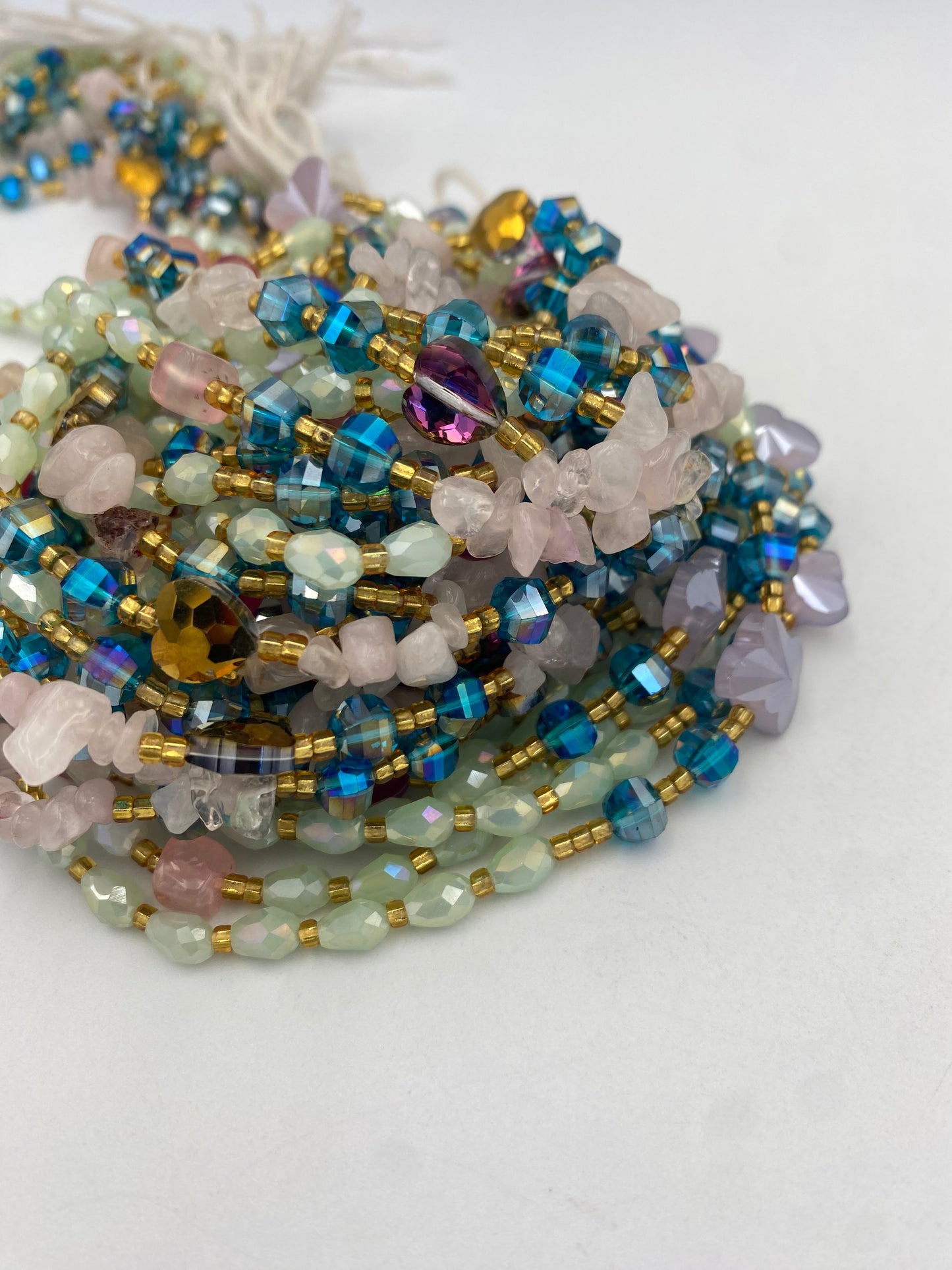 Amariah Luxury Tie-On Waist Beads 45-50 Inches | Gemstone-Inspired Waist Beads in Mint Green, Rose Quartz & Jewel Tones | Soft Feminine Jewelry