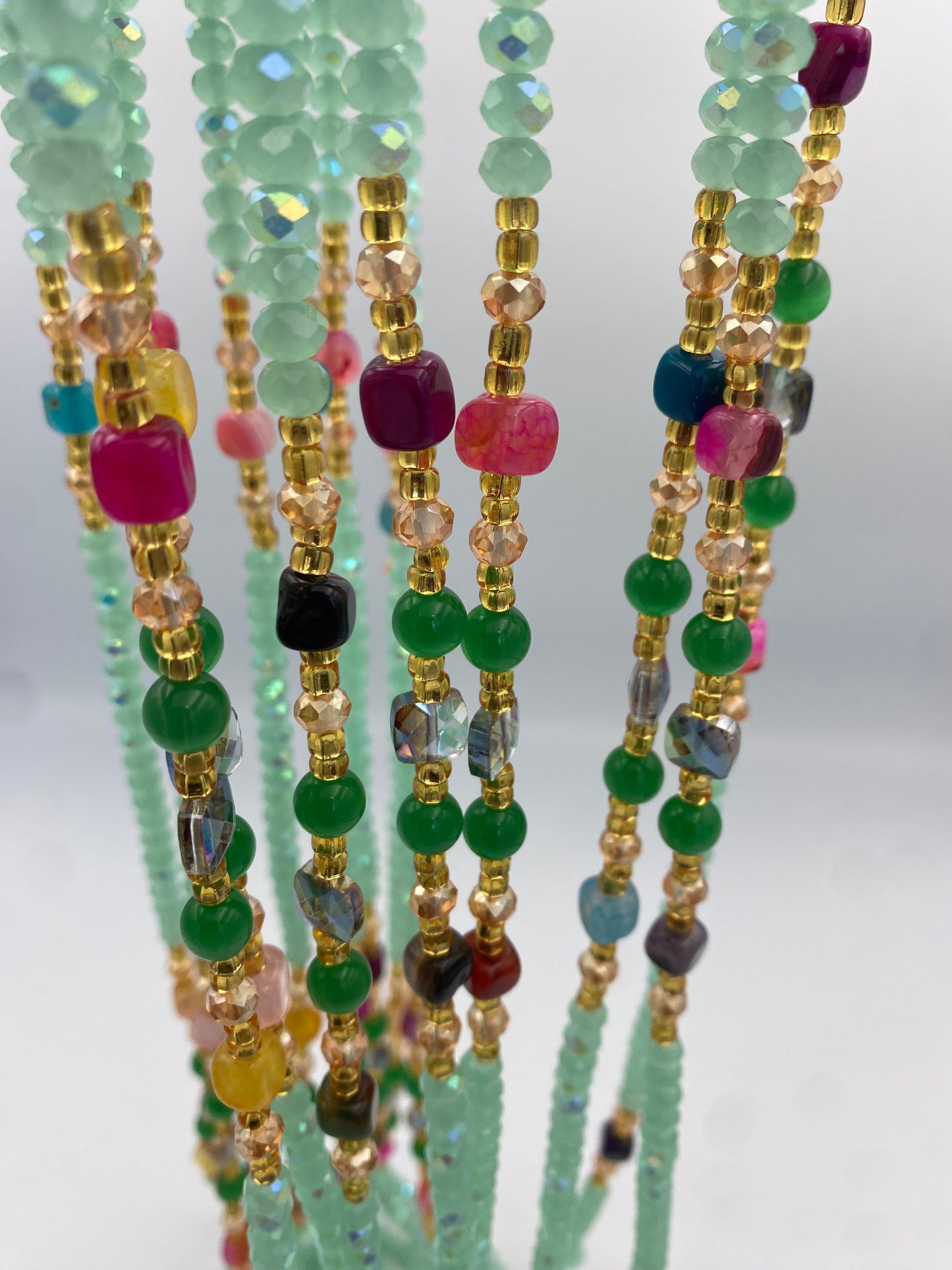 Joy~ Mint Green Crystal Waist Bead | Waist Beads – Luxury Tie-On Beaded Jewelry | Green | Body Adornment & Weight Tracking | Price Per Item | 45–Inches