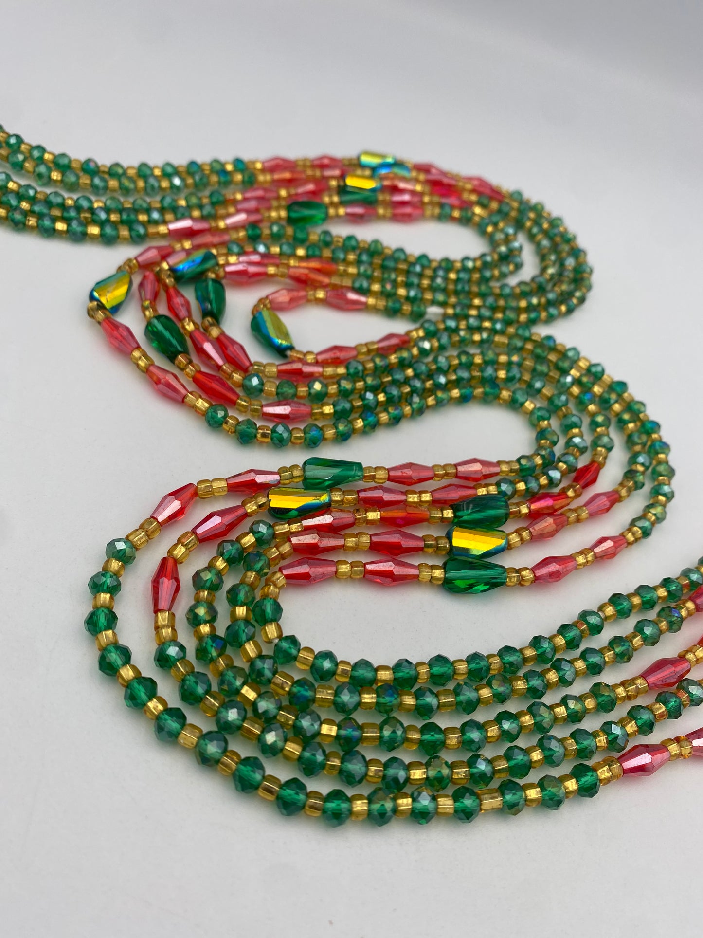 Green & Red Crystal Waist Bead- Tie on