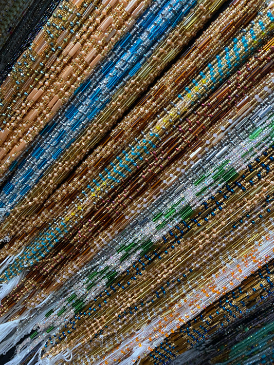 Wholesale African Waist Beads – Crystal Tie-On Strands 45”–50” (Bulk 25pcs Pack)
