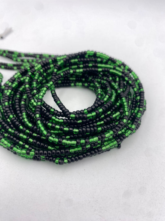 Green & Black Seed beads Waist Bead- Tie On