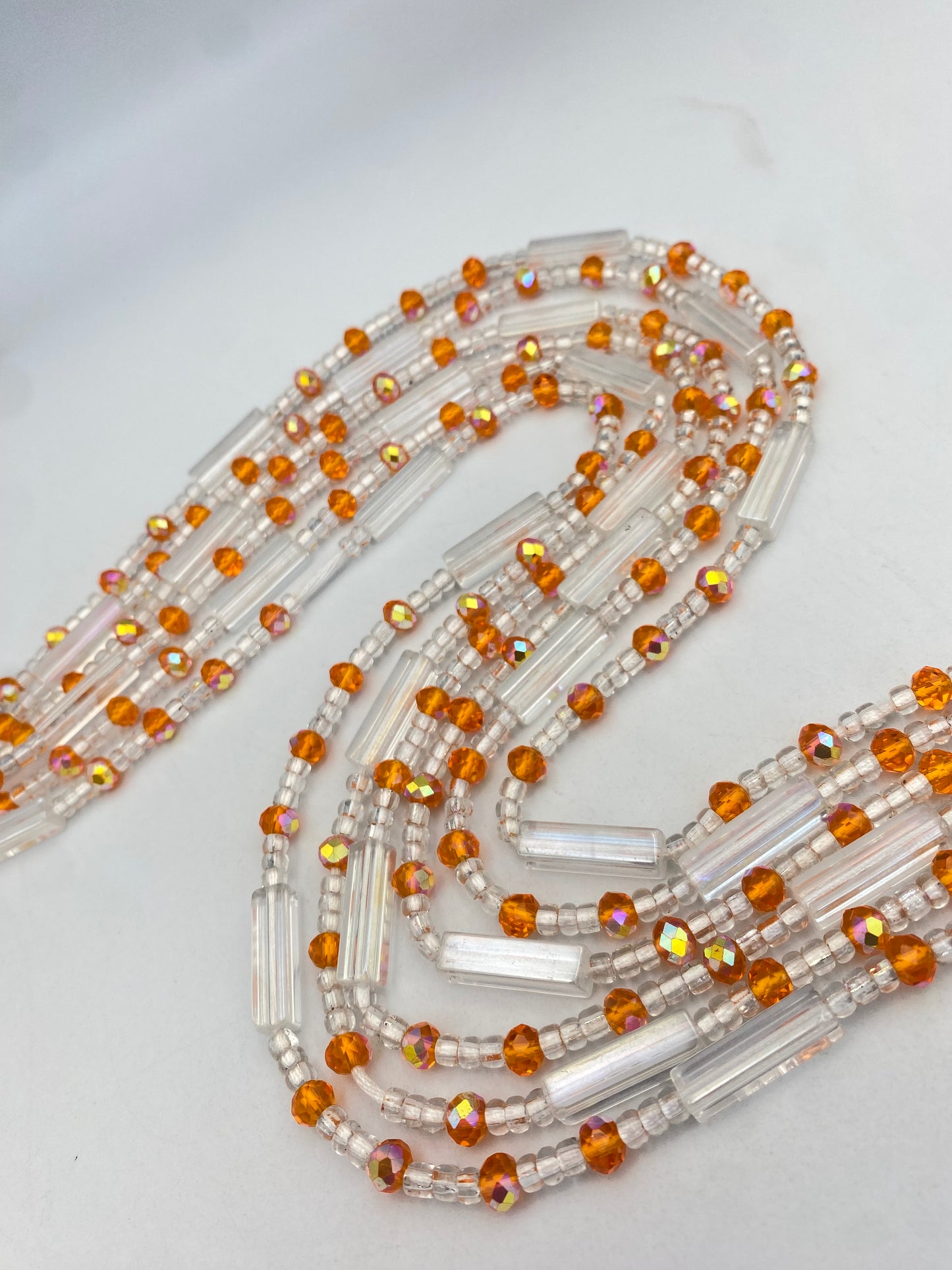 Crystal WaistBead | Silver and orange Crystal Waist Bead | Body Jewelry| Tie On | 45” -50”