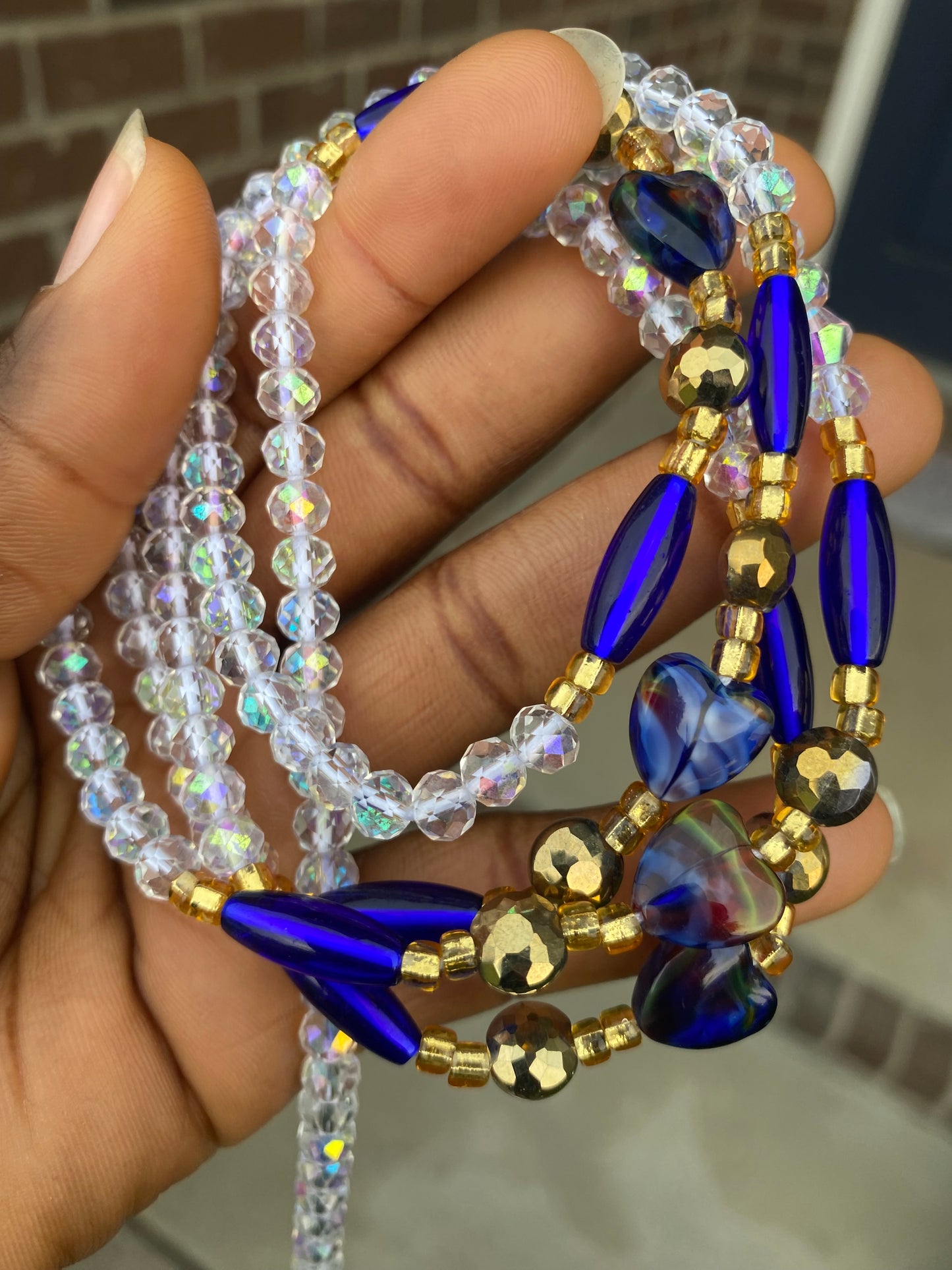 Sapphire Serenity Bloom Waist Beads – Luxury Crystal Waist Beads for Women | Tie-On Handmade Jewelry